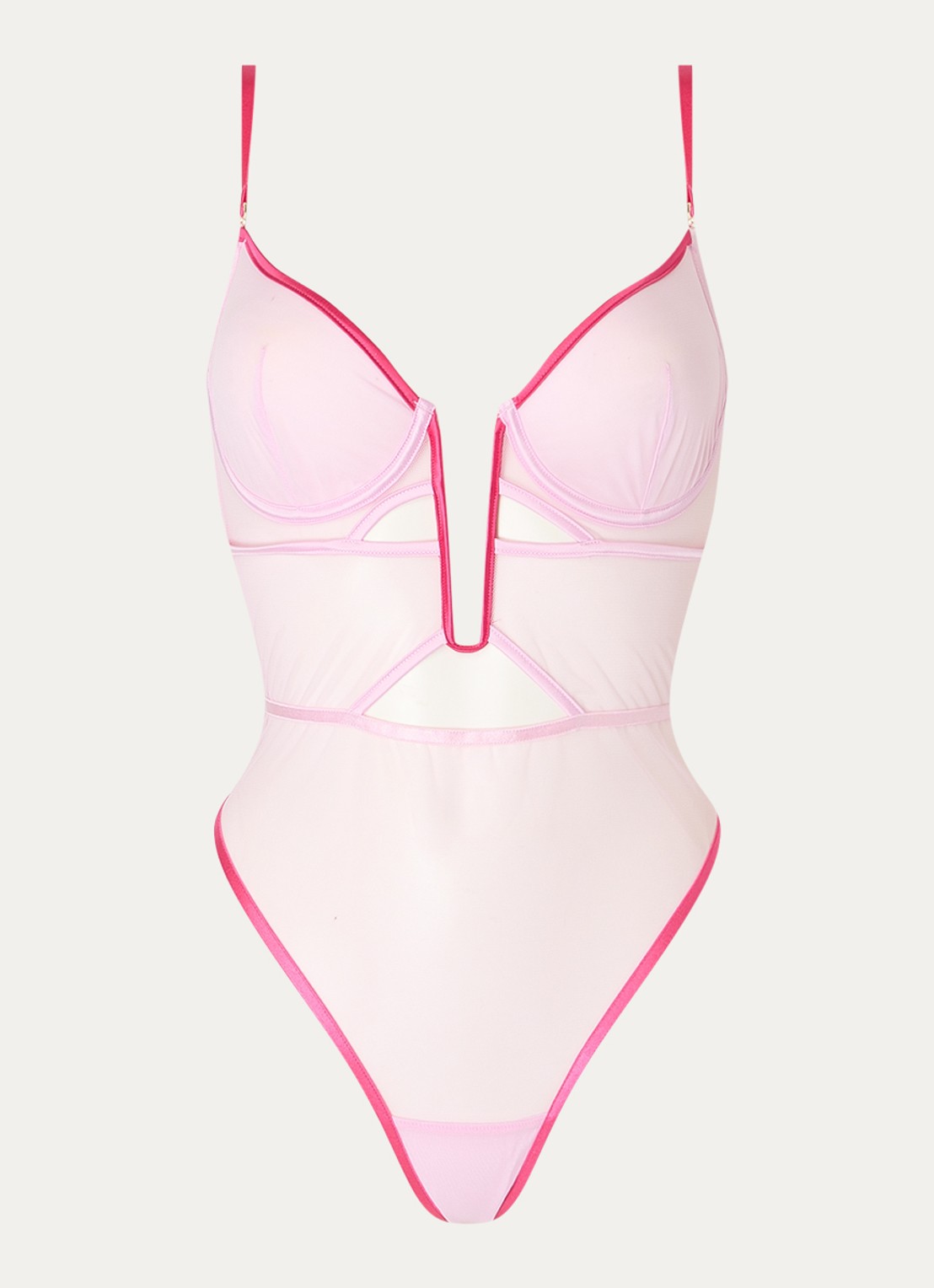Bluebella Joni stringbody van mesh met beugel - voorkant roze