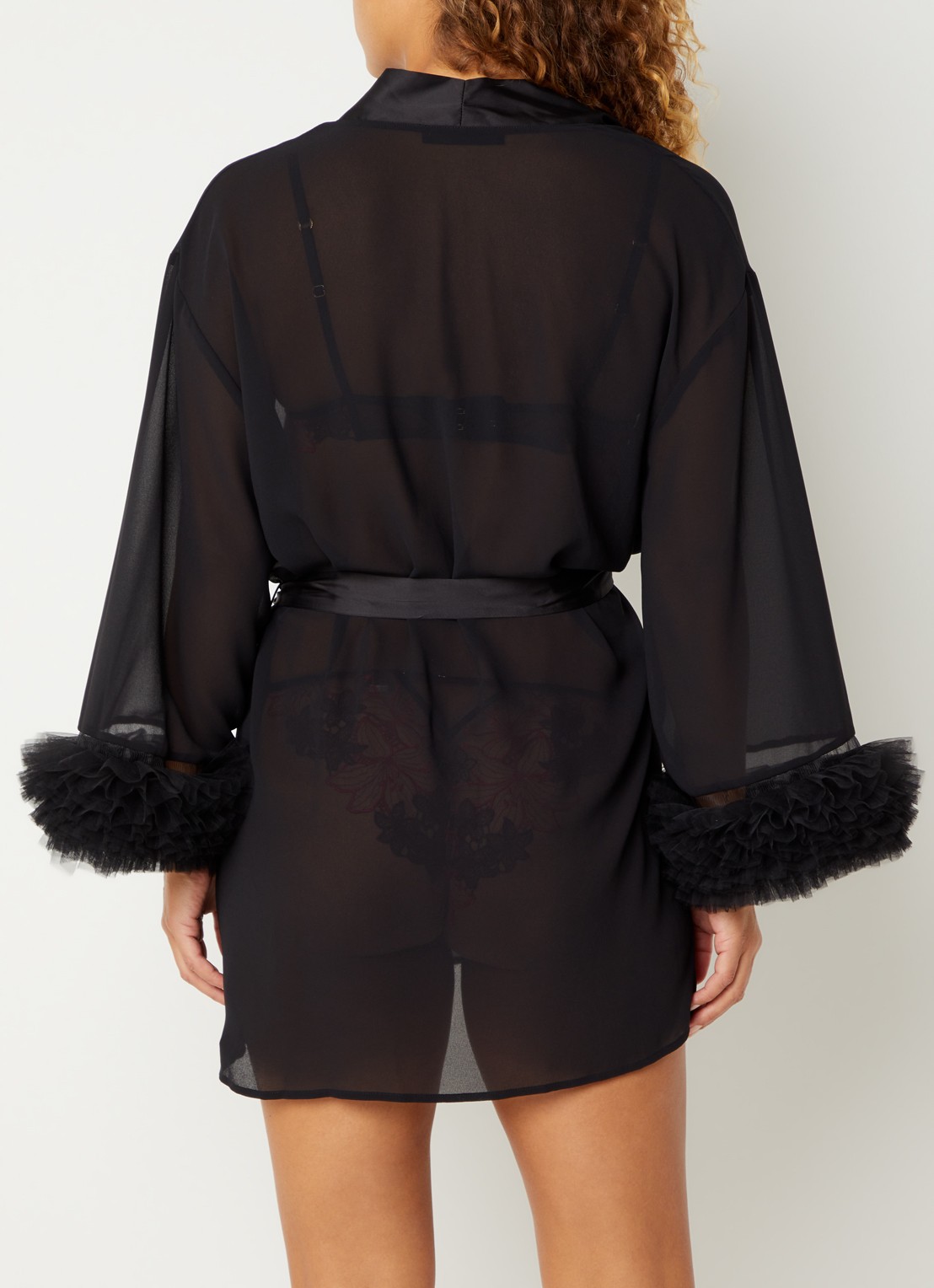 Bluebella Kiki semi-transparante kimono met details van mesh - achterkant 4 zwart