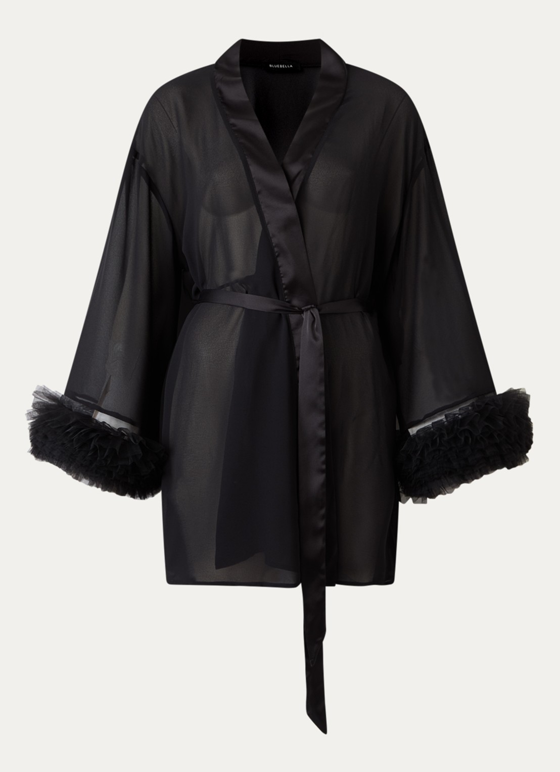 Bluebella Kiki semi-transparante kimono met details van mesh - voorkant 2 zwart