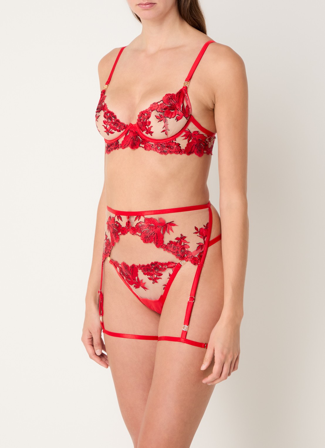 Bluebella Lavanya jarretels van mesh met borduring - voorkant 5 rood