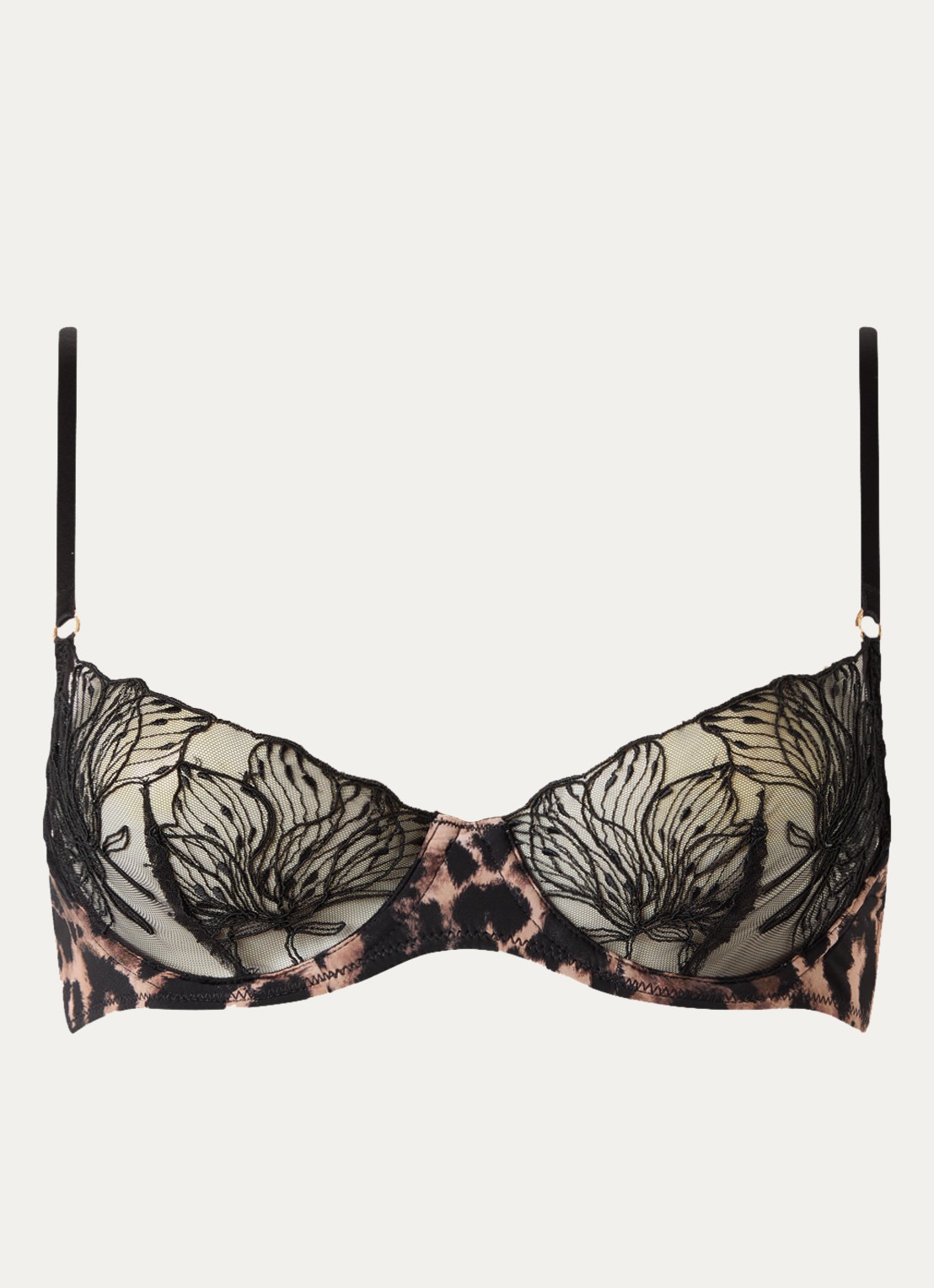 Bluebella Nina demi beugel bh van mesh met borduring en panterprint - voorkant 3 camel