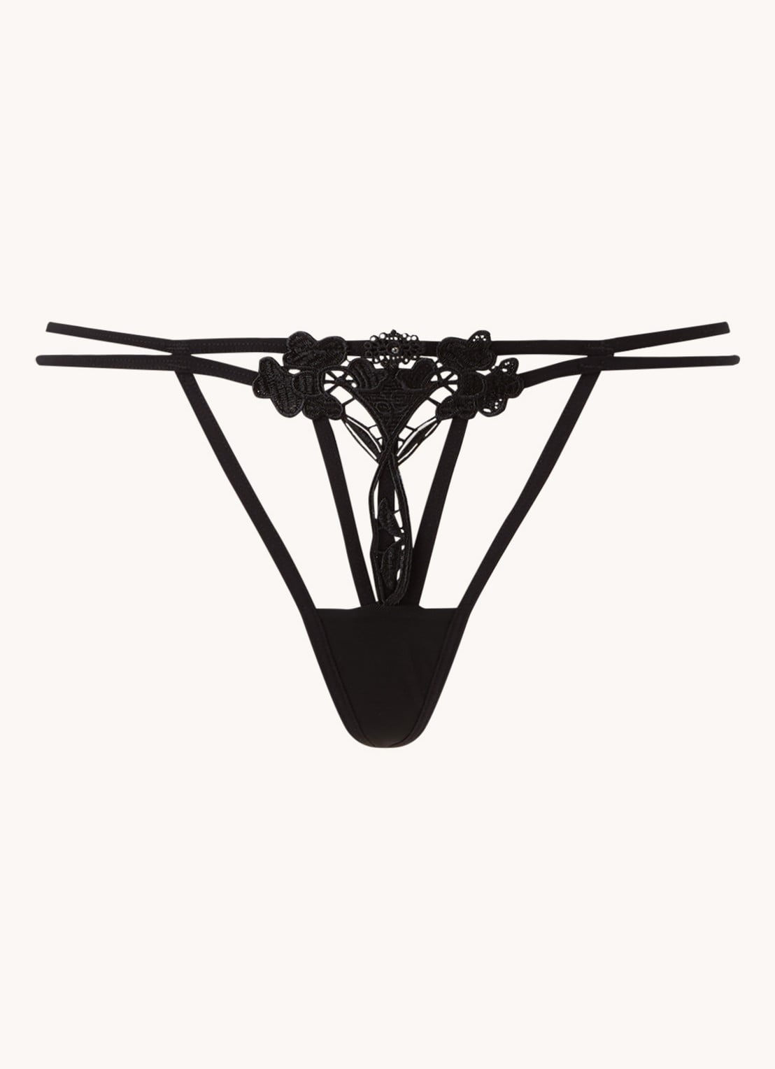 Bluebella Nova string met bloemborduring - voorkant 2 zwart
