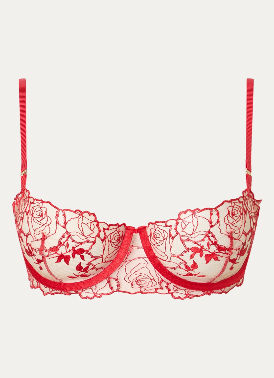 Bluebella Rosalie beugel bh van mesh met borduring - voorkant 5 rood