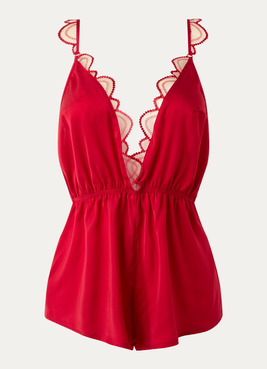 Bluebella Slipdress van satijn met mesh en borduring - voorkant 2 rood