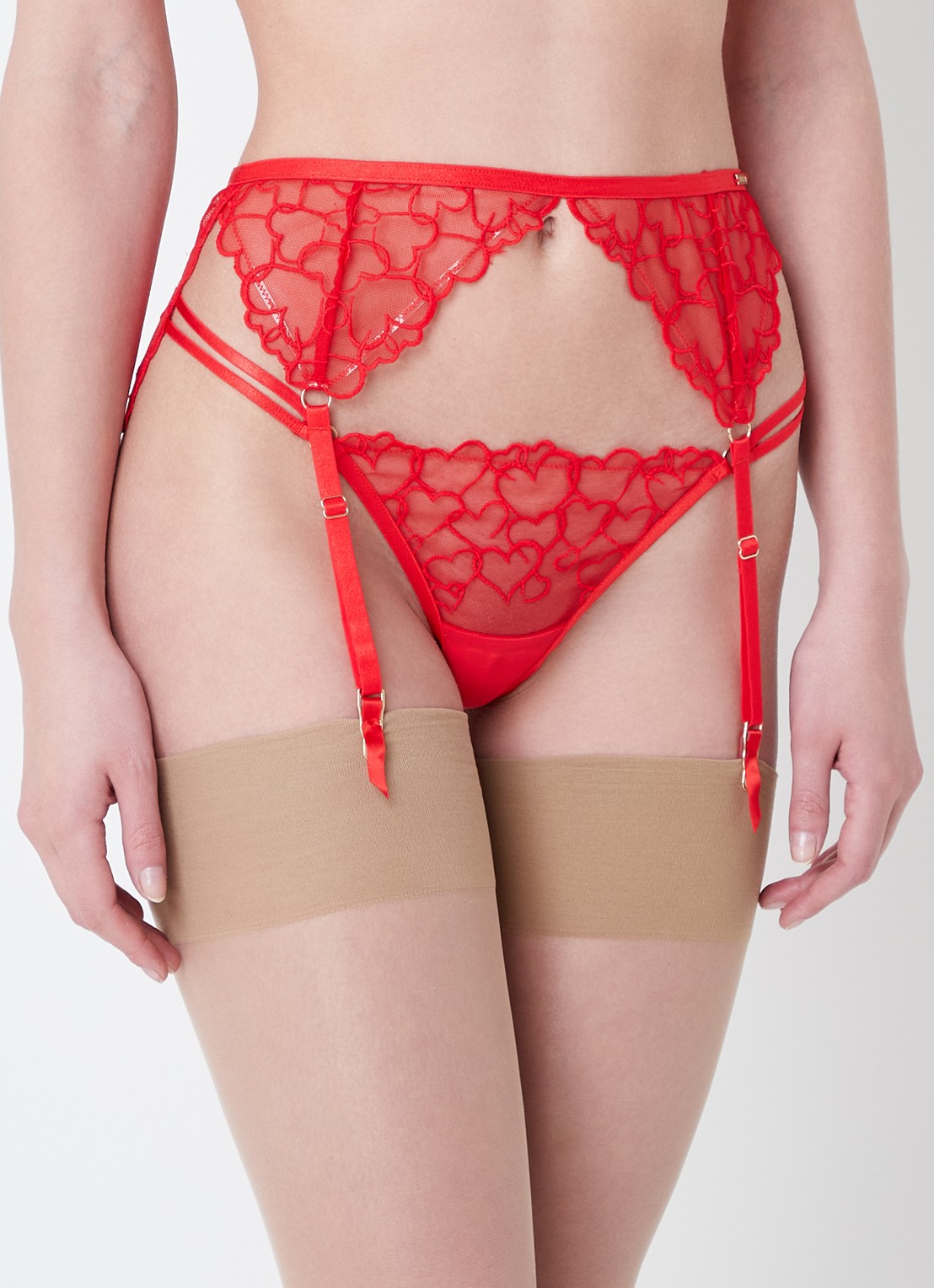 Bluebella Valentina jarretels van mesh met borduring - detail 3 steenrood