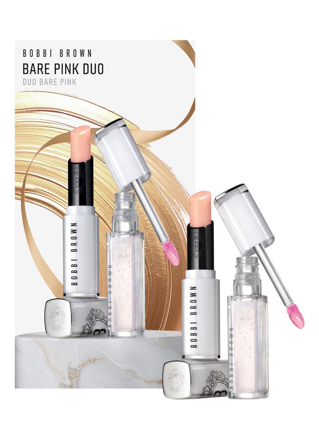 Bobbi Brown Bare Pink Duo Lipgloss en lippen balsem set - make-up set - voorkant bare pink