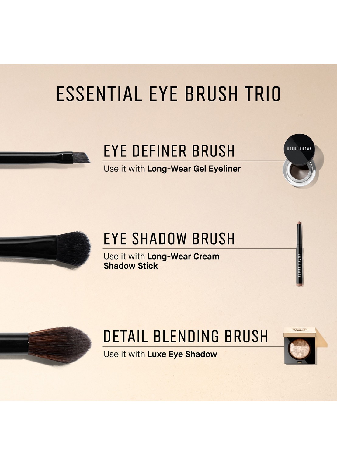 Bobbi Brown Essential Eye Brush Trio Essentiële set van 3 oogkwasten - make-up set - detail 2 undefined