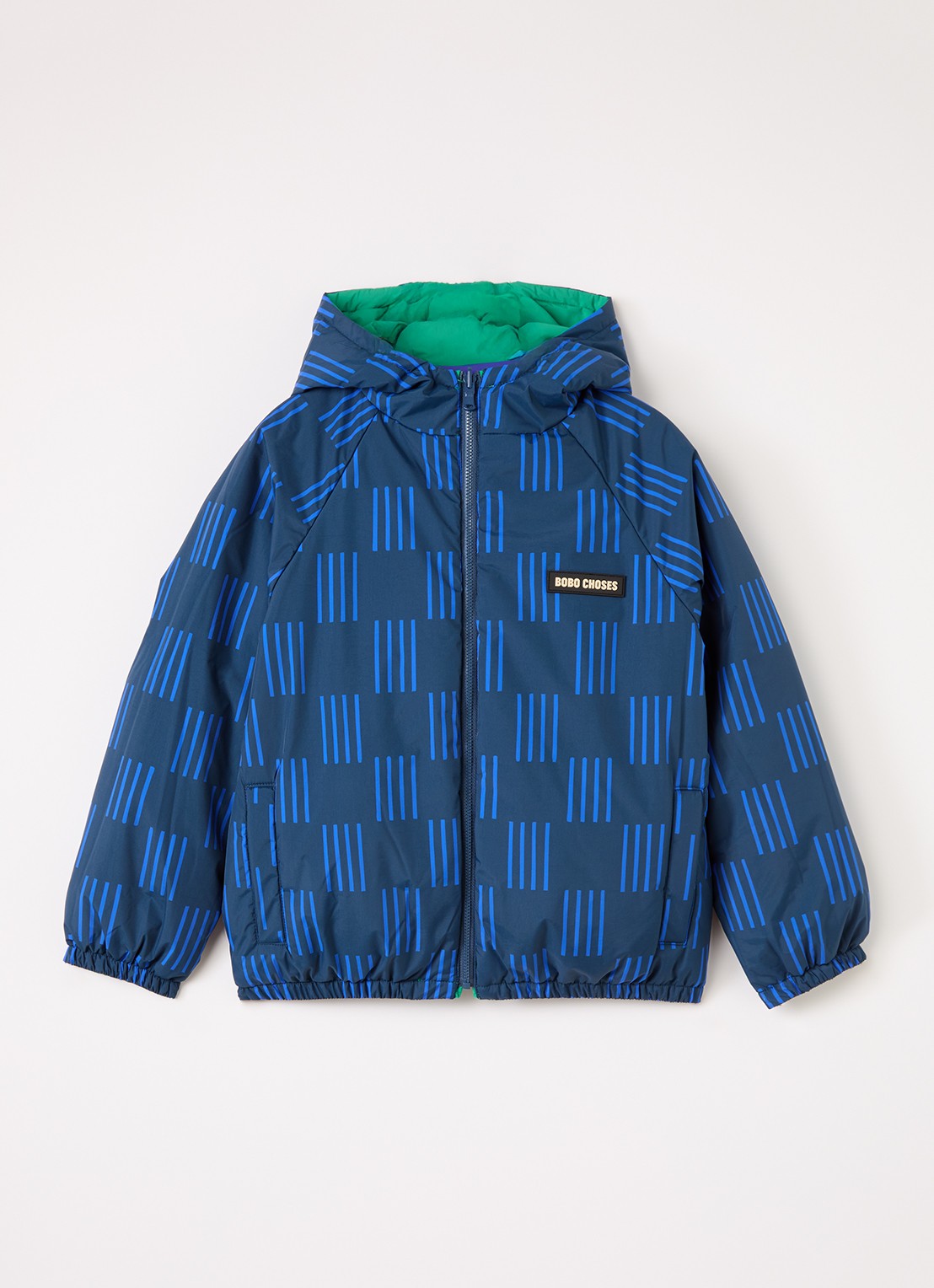 BOBO CHOSES Almost Moire reversible gewatteerd jack - voorkant 2 donkerblauw