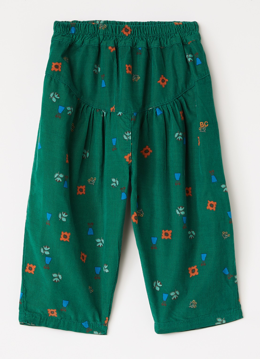 BOBO CHOSES Blossom All loose fit broek van corduroy met bloemprint - voorkant donkergroen
