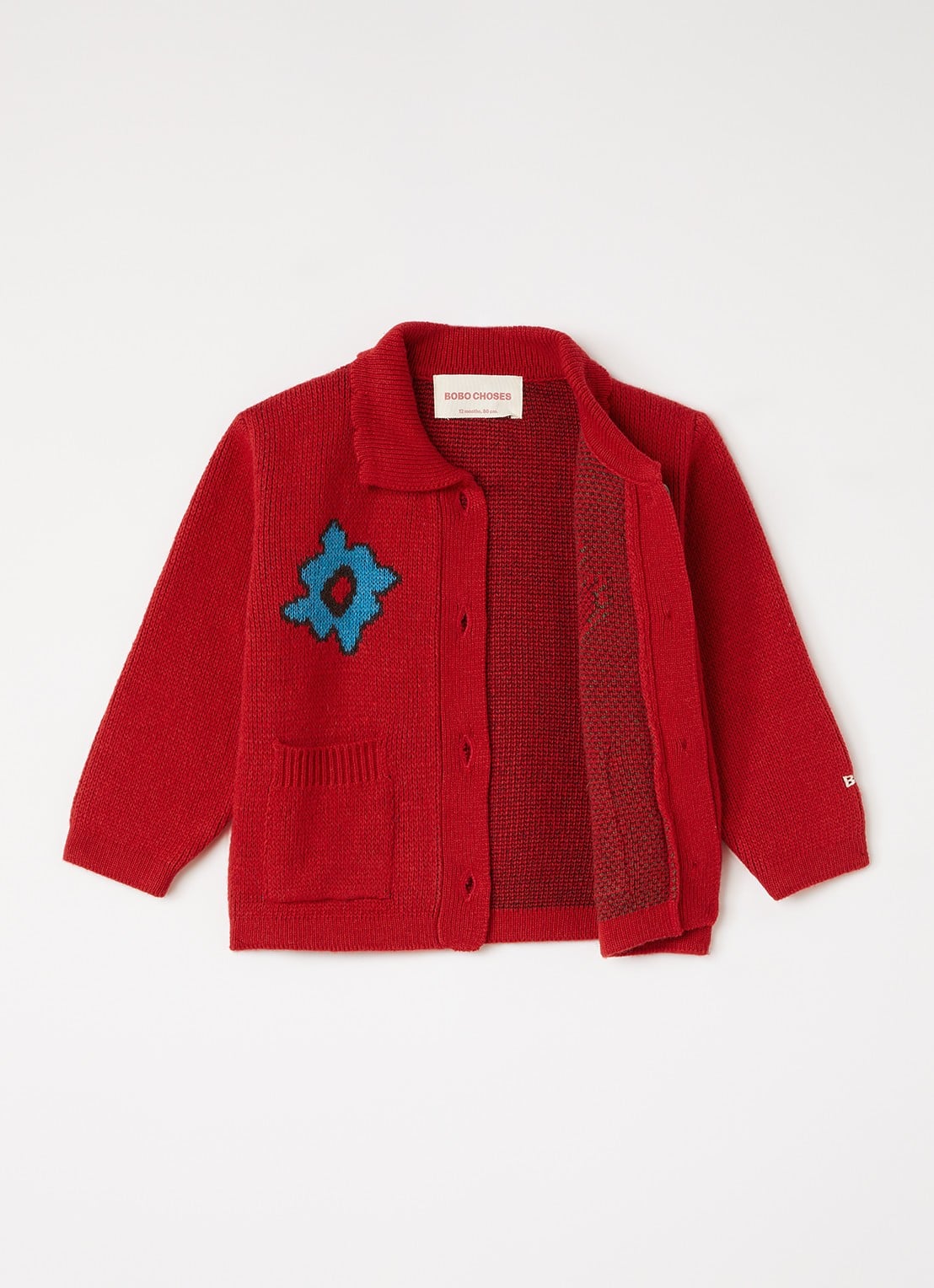BOBO CHOSES Blossom fijngebreid vest in wolblend met kraag - voorkant 3 rood