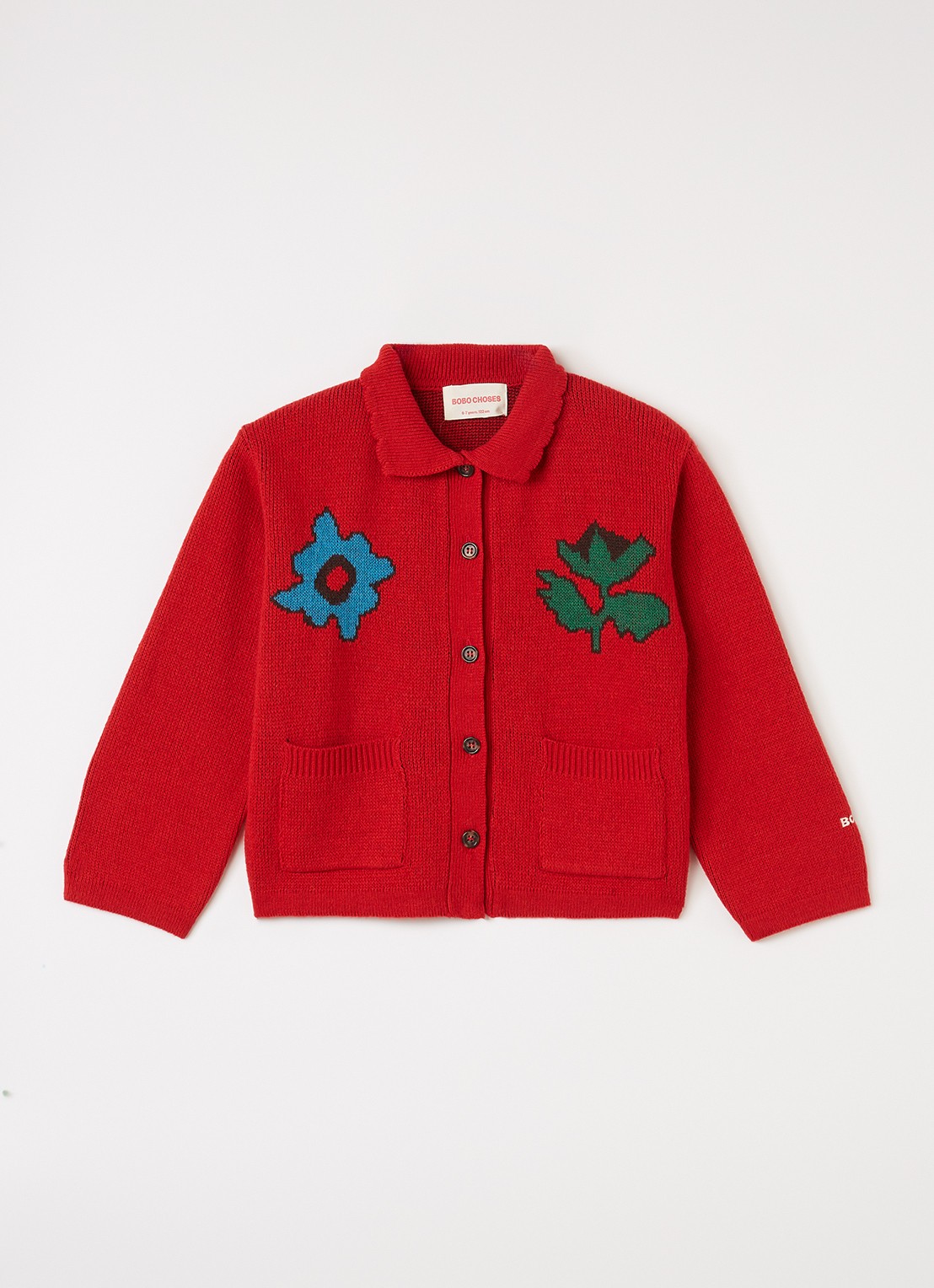 BOBO CHOSES Blossom grofgebreid vest met bloemenprint - voorkant 2 rood