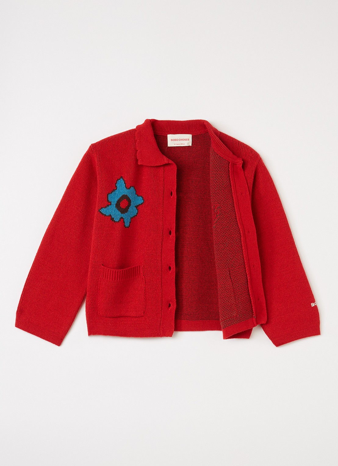 BOBO CHOSES Blossom grofgebreid vest met bloemenprint - voorkant 3 rood