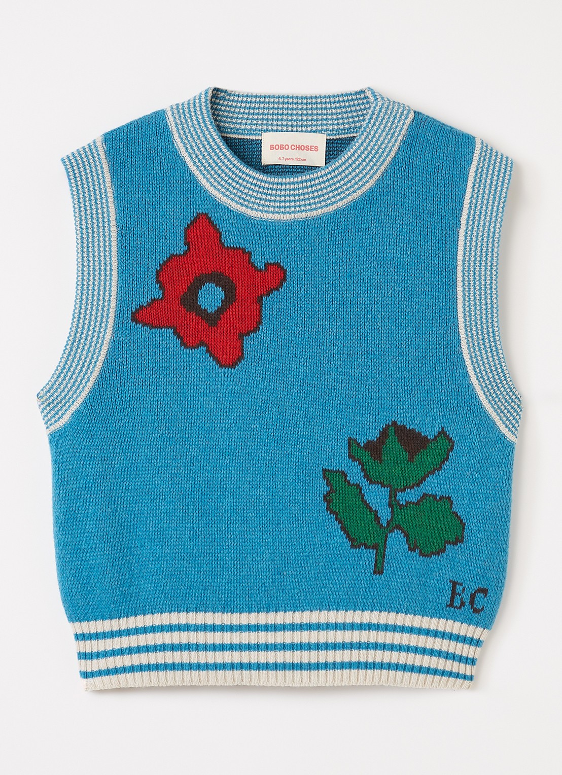 BOBO CHOSES Blossom grofgebreide spencer in wolblend - voorkant blauw
