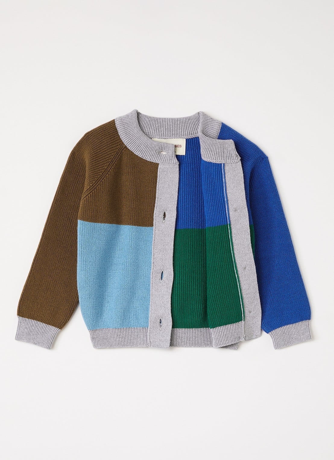 BOBO CHOSES Color Block ribgebreid vest - detail 3 grijsmele