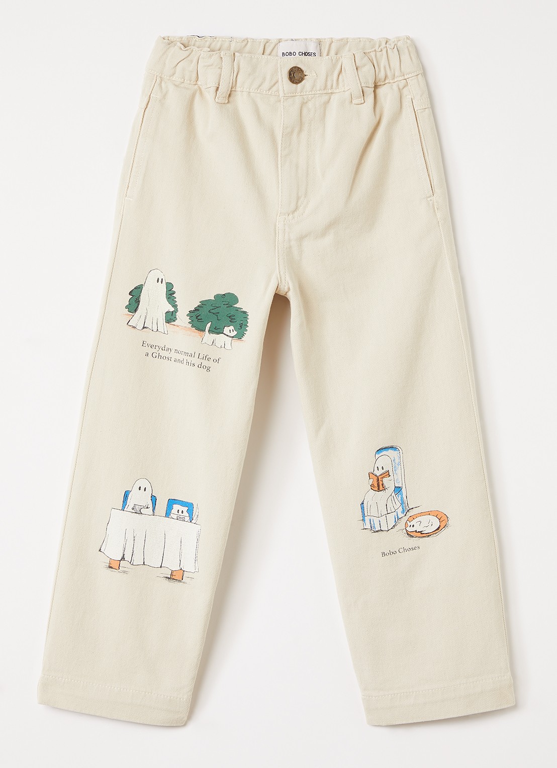 BOBO CHOSES Everyday Ghosts loose fit chino met print - voorkant beige