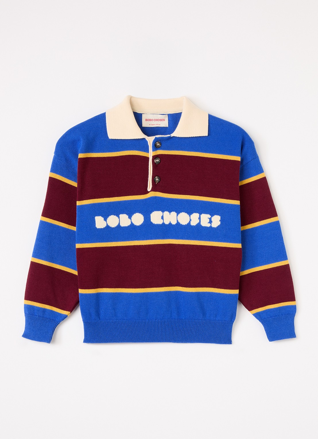BOBO CHOSES Fijngebreide trui met streepprint - voorkant blauw