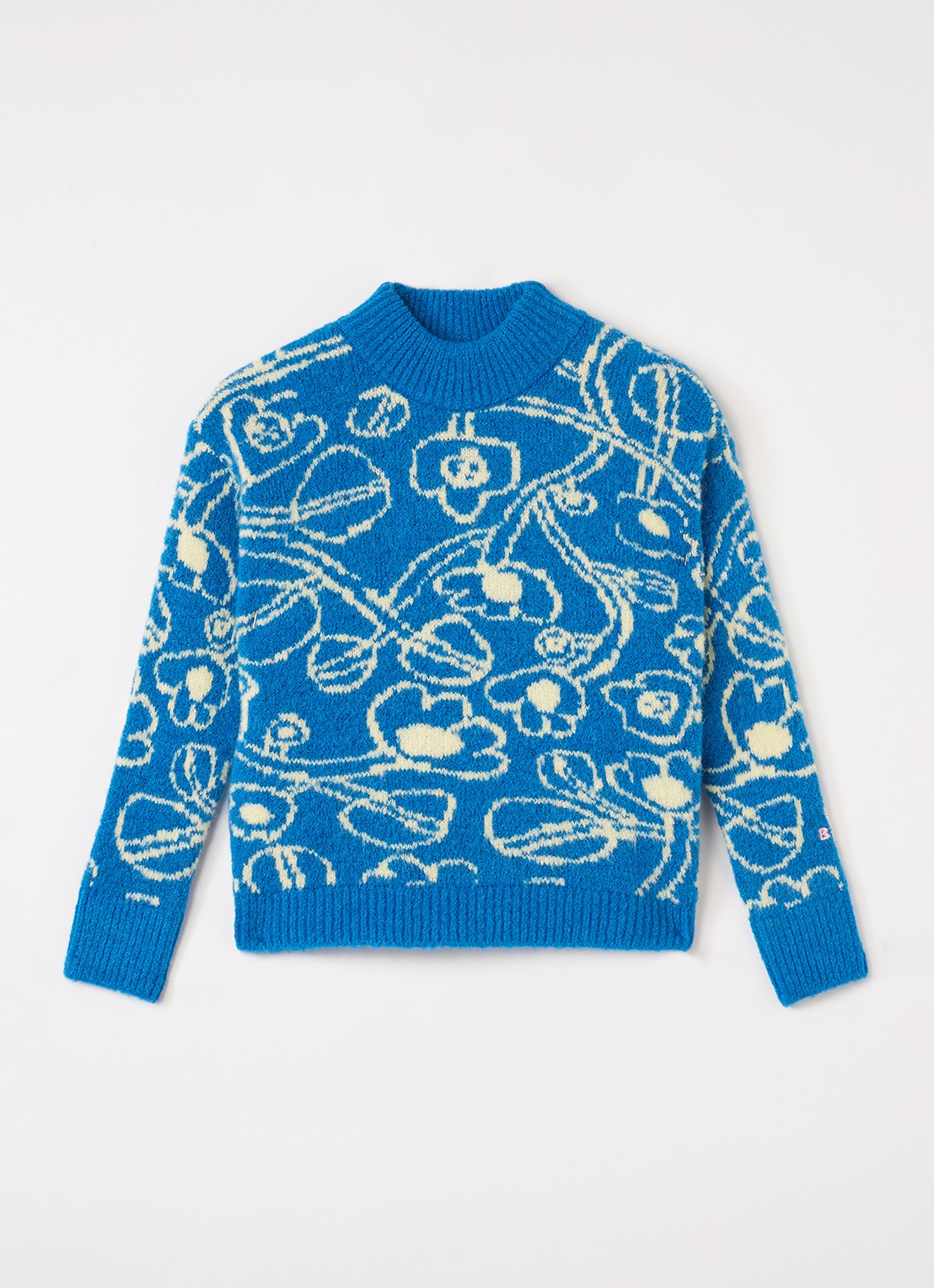 BOBO CHOSES Grofgebreide trui met bloemenprint - voorkant blauw