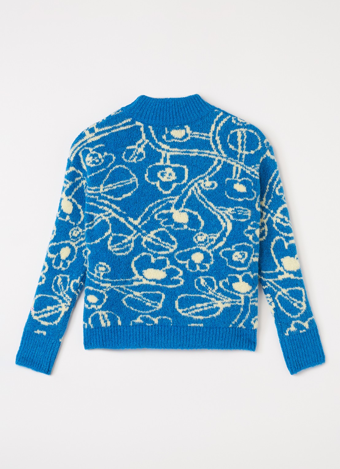 BOBO CHOSES Grofgebreide trui met bloemenprint - voorkant 2 blauw