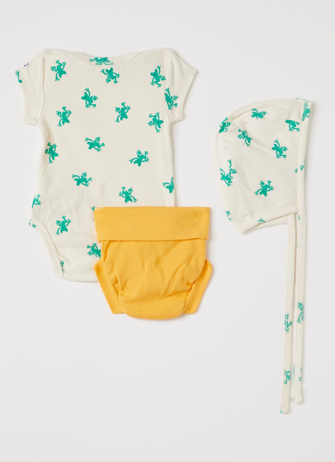 BOBO CHOSES Hopping Frog set van romper met muts en broek in giftbox 3-delig - voorkant 2 donkergroen