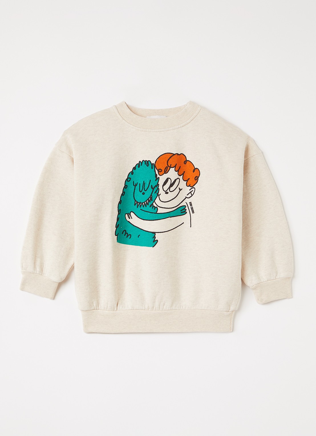 BOBO CHOSES Hug Hairy Monster sweater met print - voorkant beige