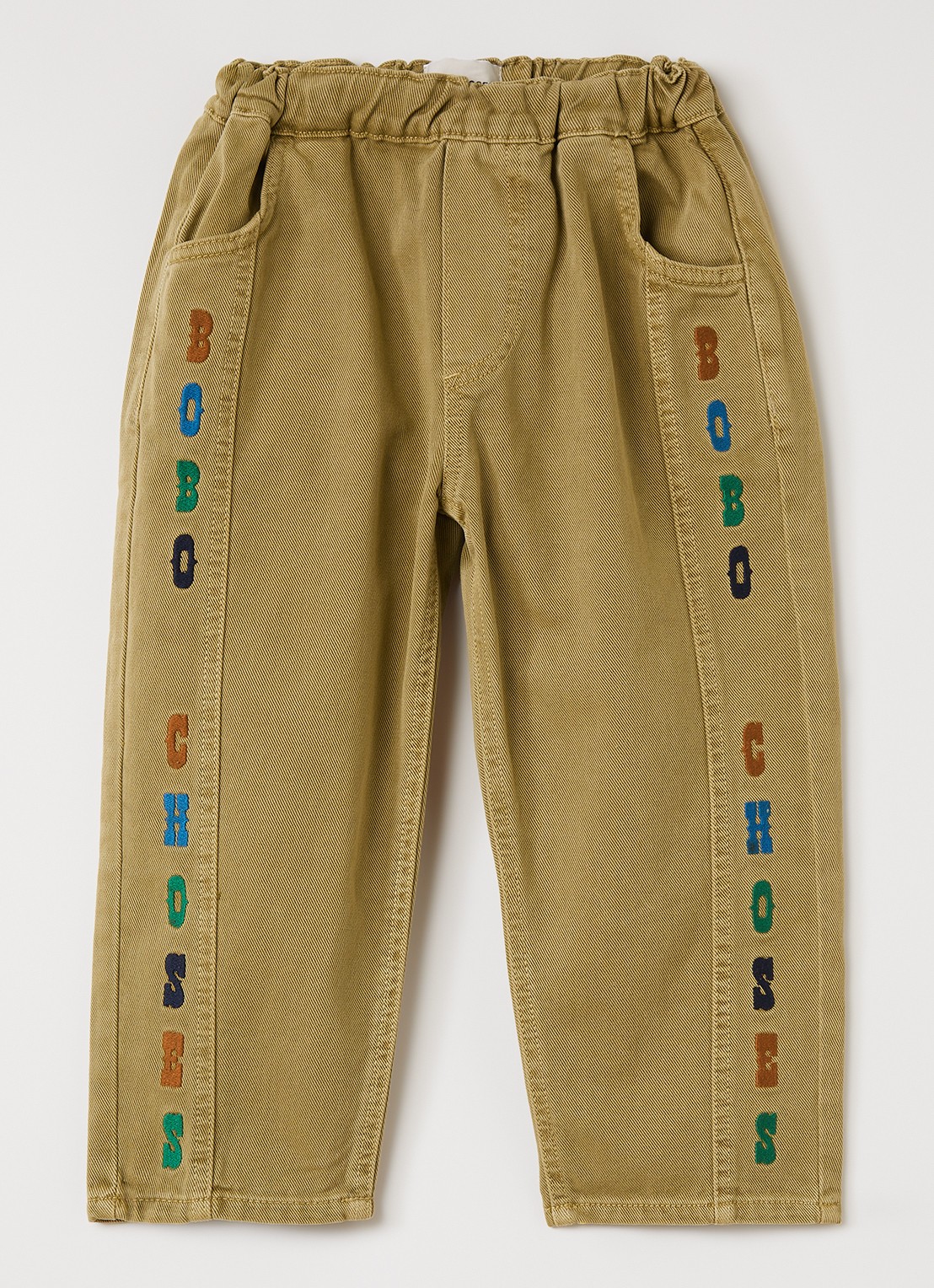 BOBO CHOSES Loose fit broek met logoborduring - voorkant khaki