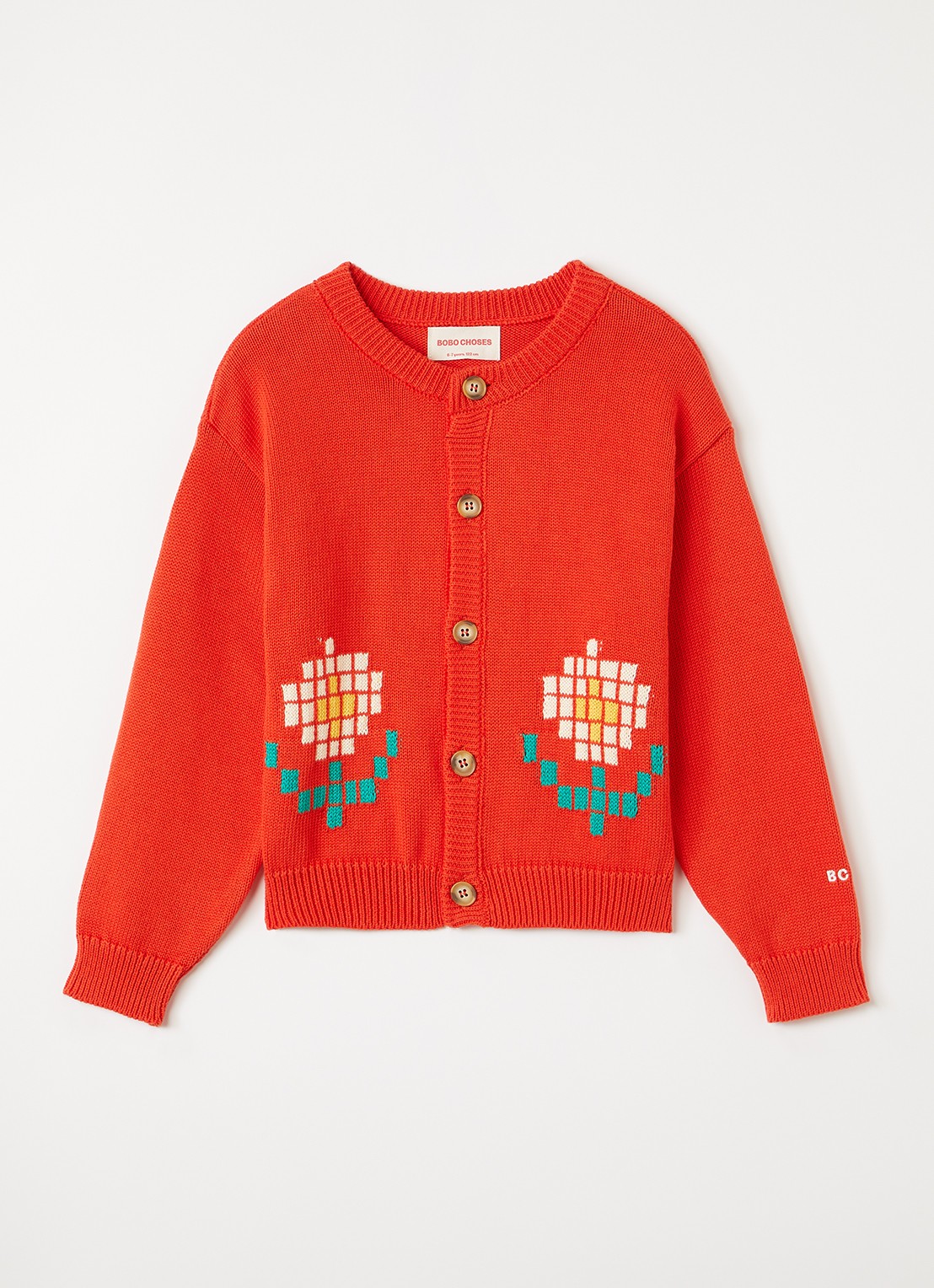 BOBO CHOSES Pixel Daisy fijngebreid vest met ingebreide print - voorkant rood