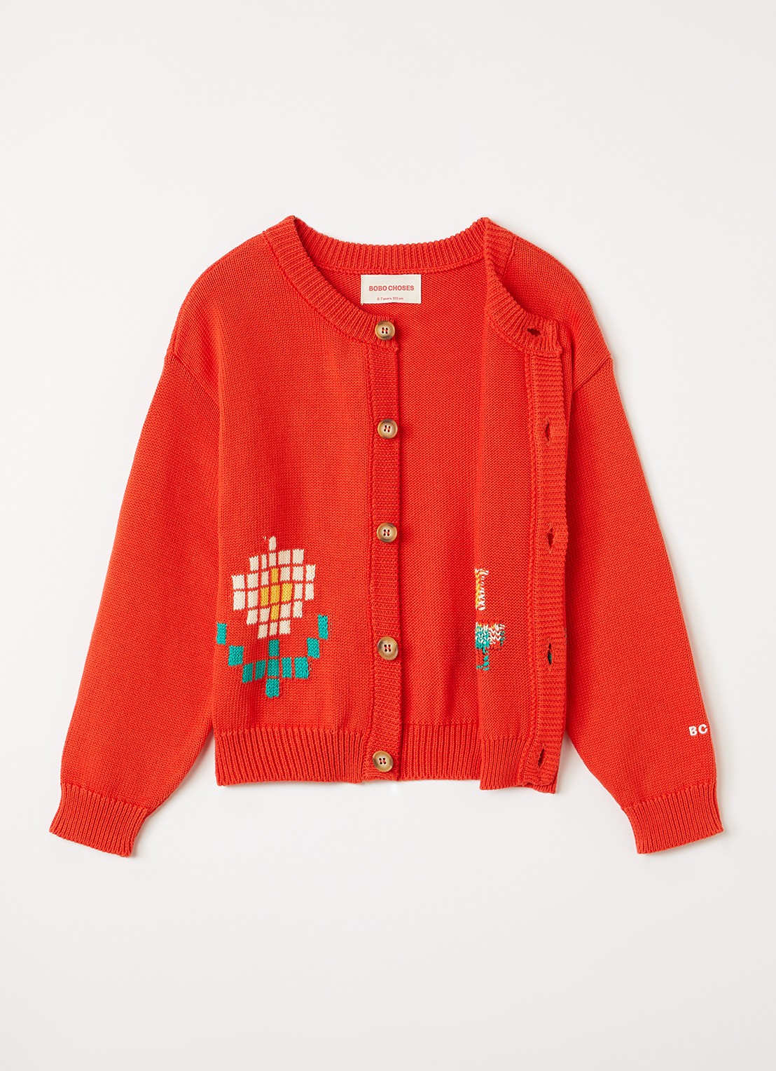 BOBO CHOSES Pixel Daisy fijngebreid vest met ingebreide print - voorkant 2 rood