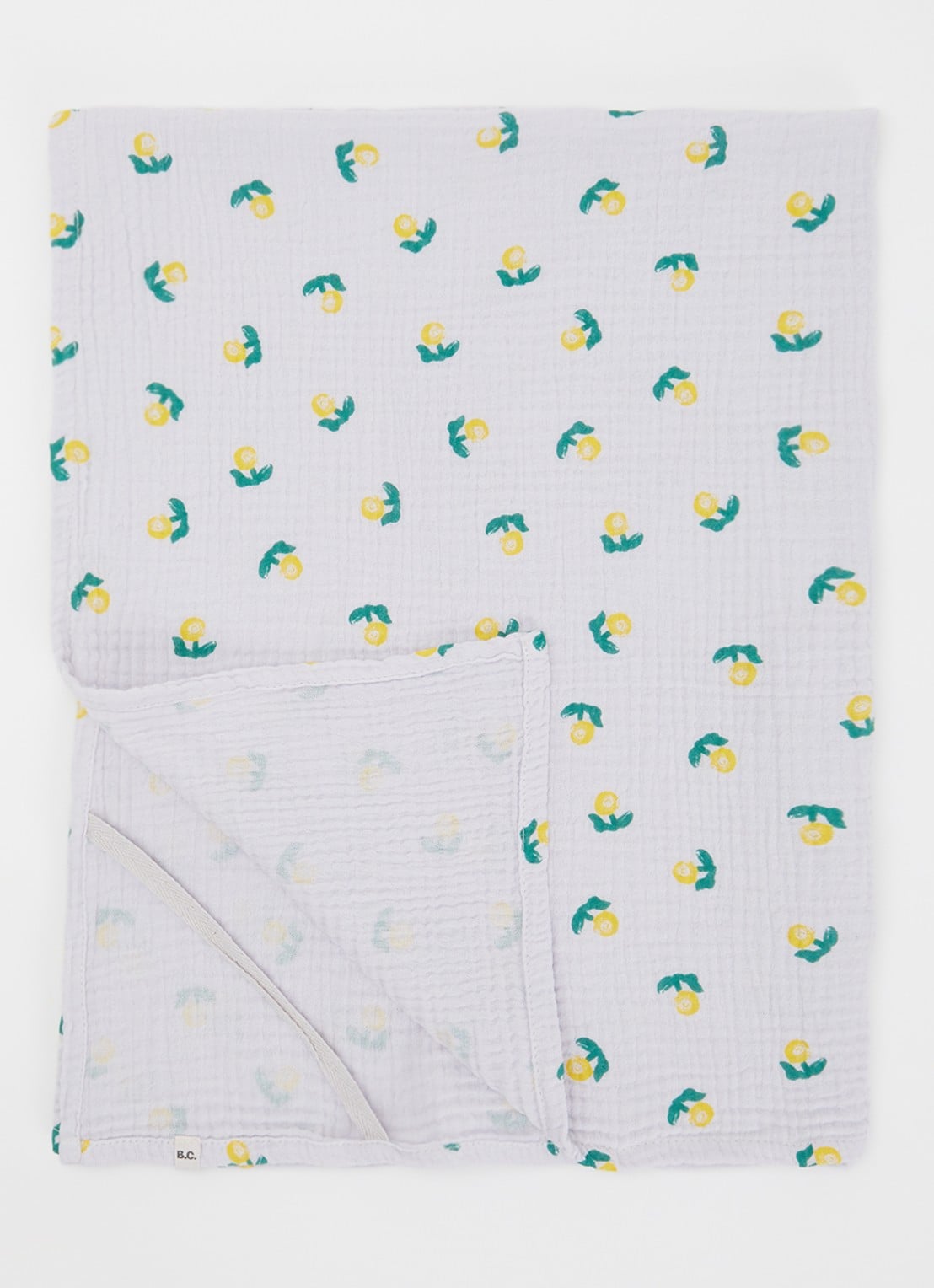 BOBO CHOSES Stamp Bloom hydrofiele doek van katoen met bloemenprint 70 x 90 cm - voorkant 2 lichtpaars