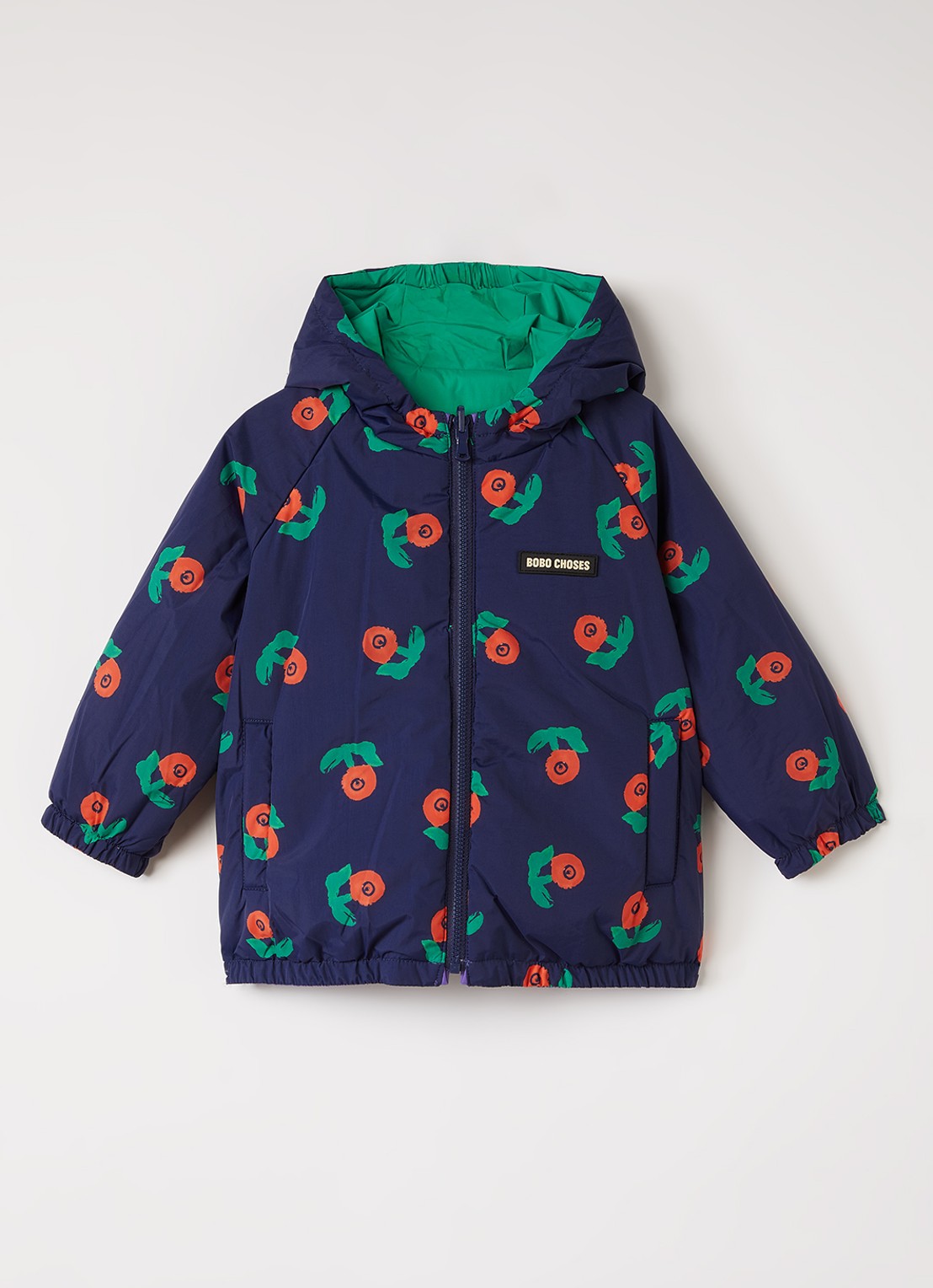 BOBO CHOSES Stamp Bloom reversible gewatteerd jack met print - voorkant 4 donkerblauw