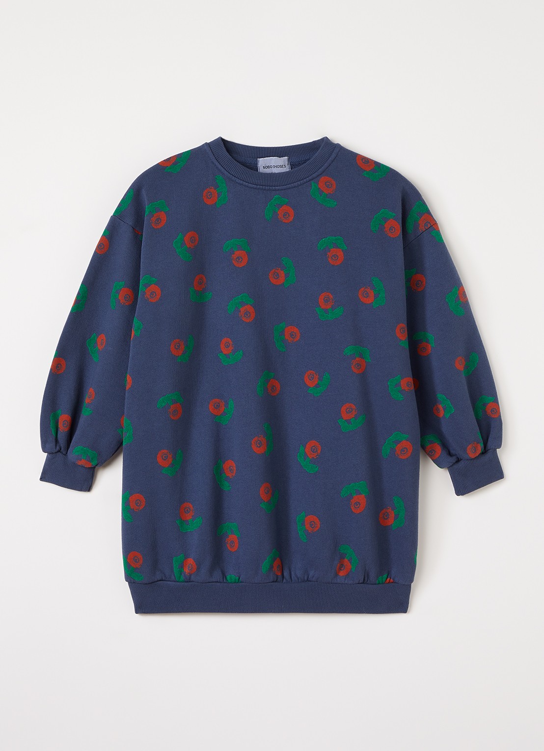 BOBO CHOSES Stamp Bloom trui-jurk met bloemenprint - voorkant 2 staalblauw