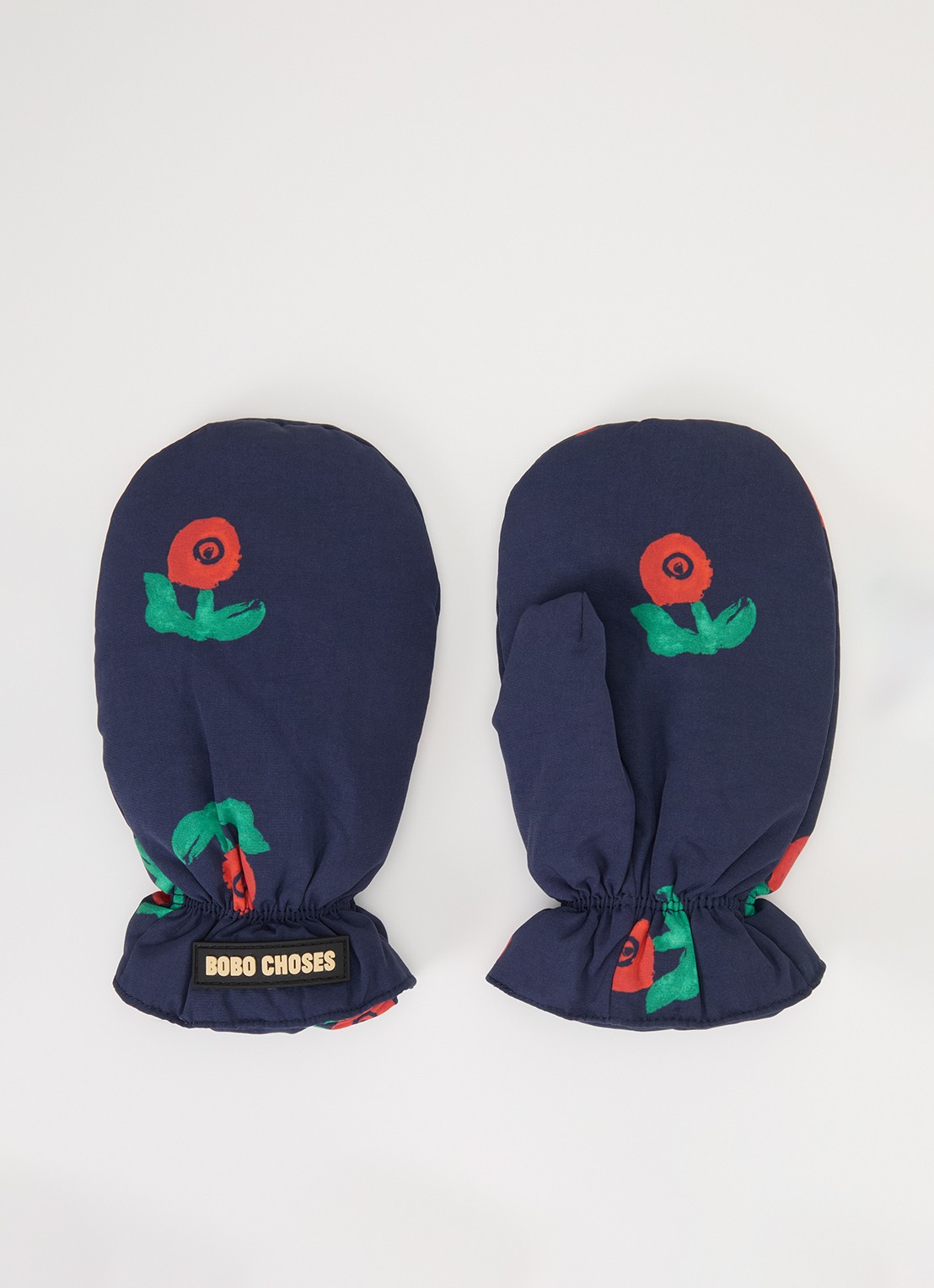 BOBO CHOSES Stamp Bloom wanten met bloemenprint en logo - voorkant donkerblauw