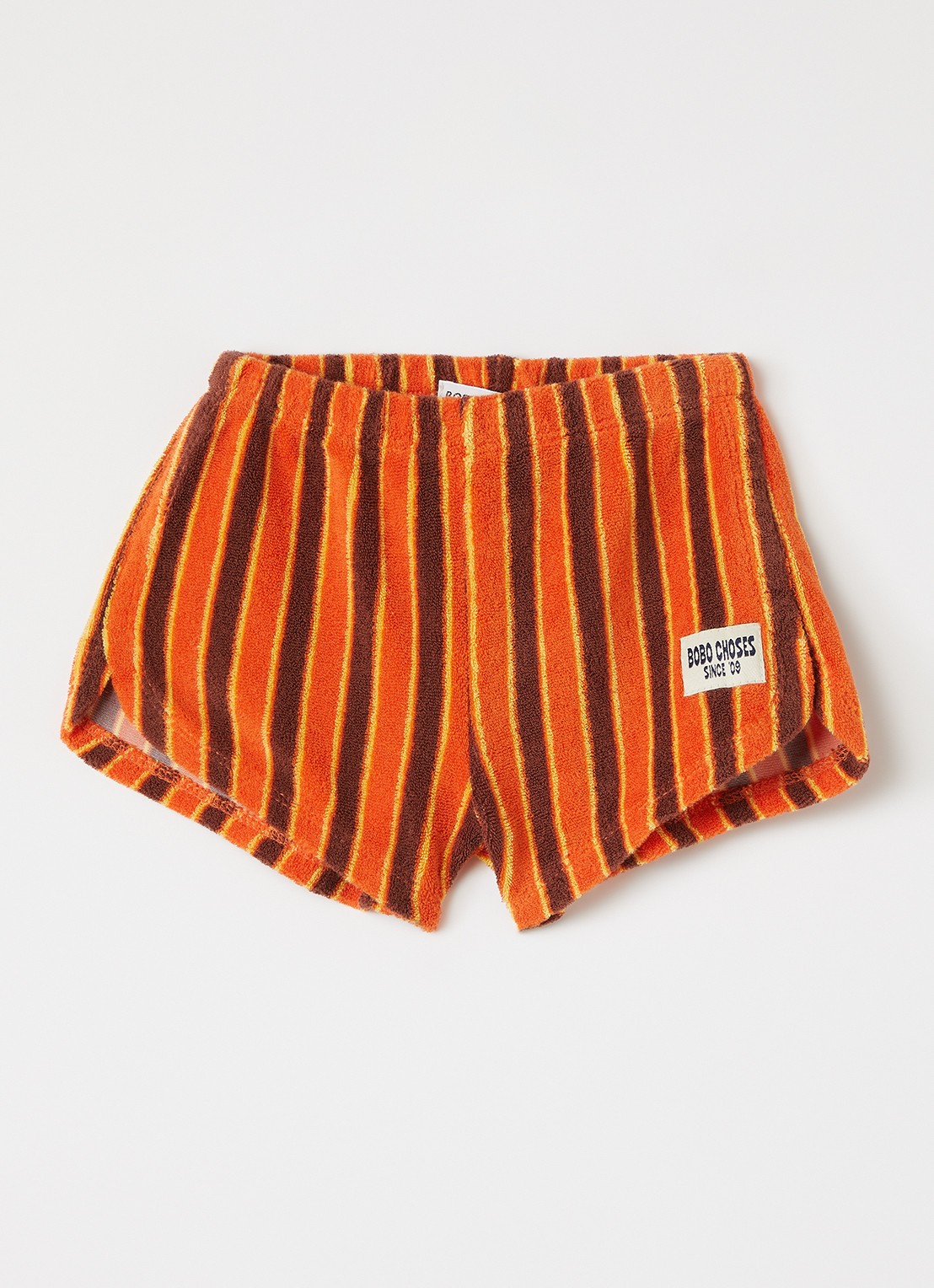 BOBO CHOSES Straight fit korte broek van badstof met streepprint - voorkant oranje