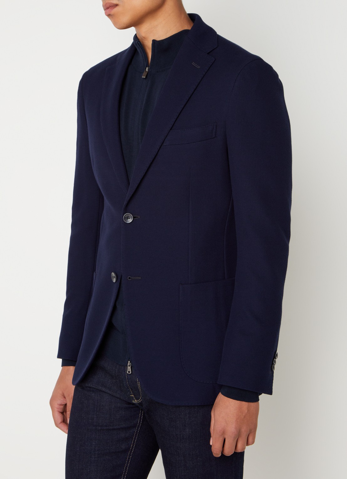Boggi Milano Bari fijngebreide regular fit colbert met steekzakken  - detail 2 donkerblauw