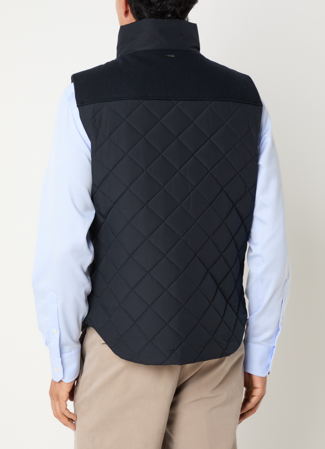 Boggi Milano Bodywarmer in wolblend met quilt patroon - achterkant 3 donkerblauw