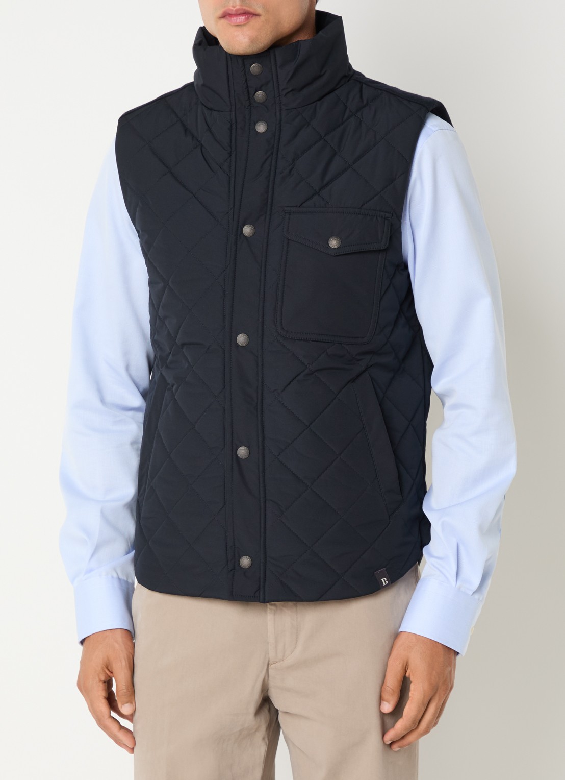 Boggi Milano Bodywarmer in wolblend met quilt patroon - detail 4 donkerblauw