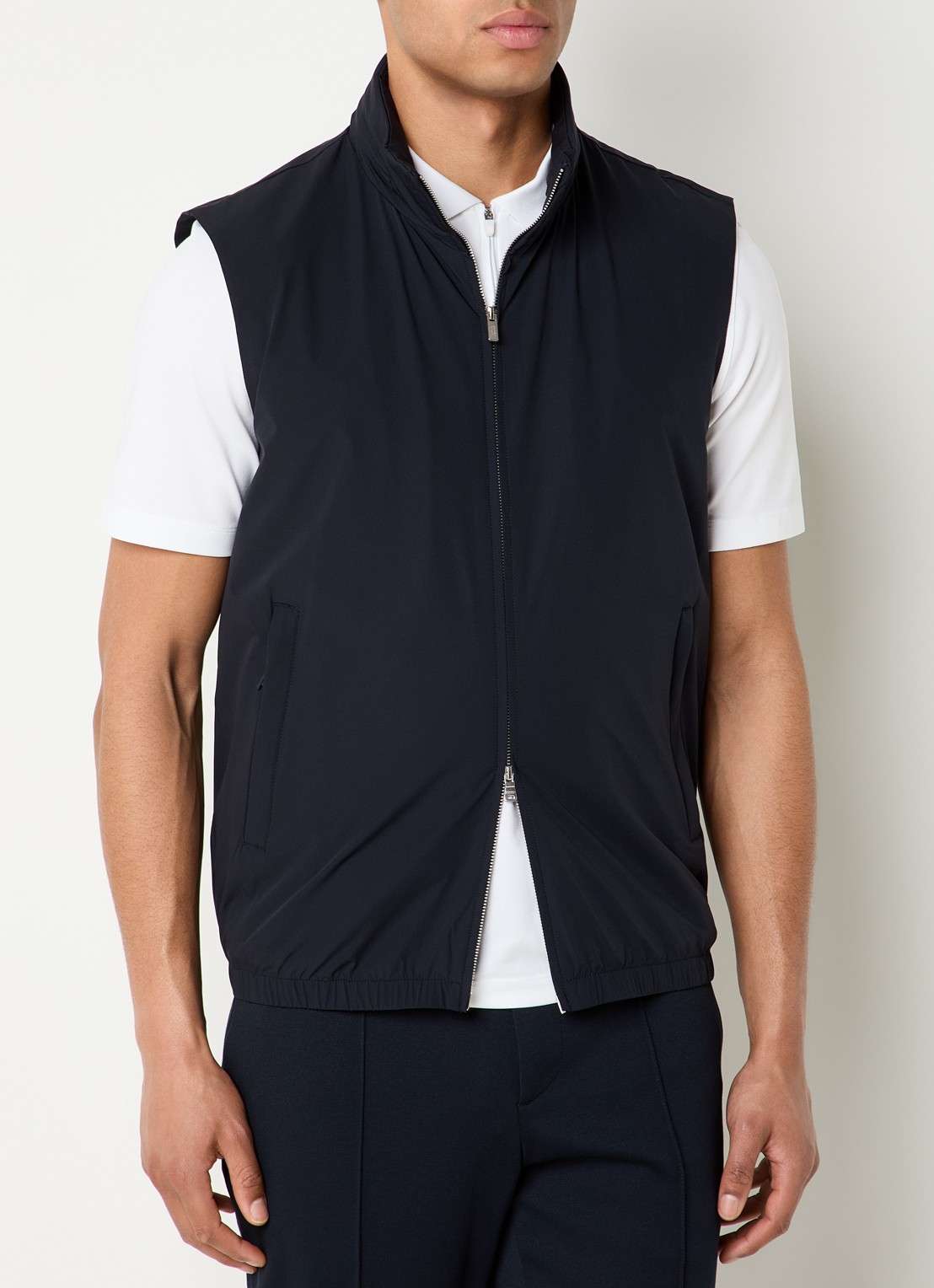 Boggi Milano Bodywarmer met opbergbare capuchon en waterafstotende coating - detail 3 donkerblauw