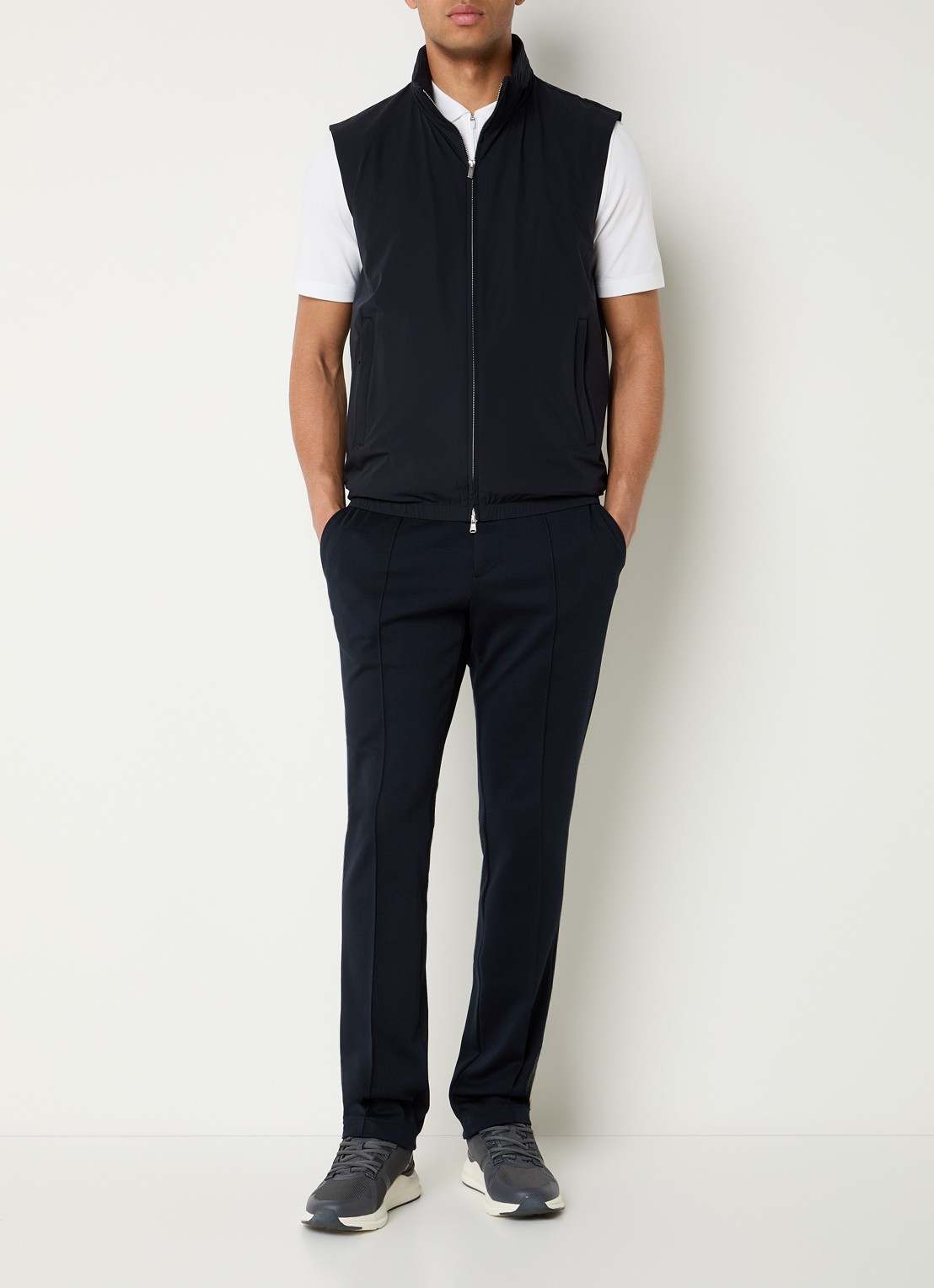 Boggi Milano Bodywarmer met opbergbare capuchon en waterafstotende coating - voorkant 2 donkerblauw