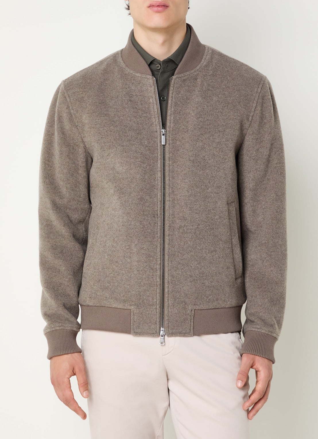 Boggi Milano Bomberjack in wolblend met steekzakken - detail 3 donkerbeige