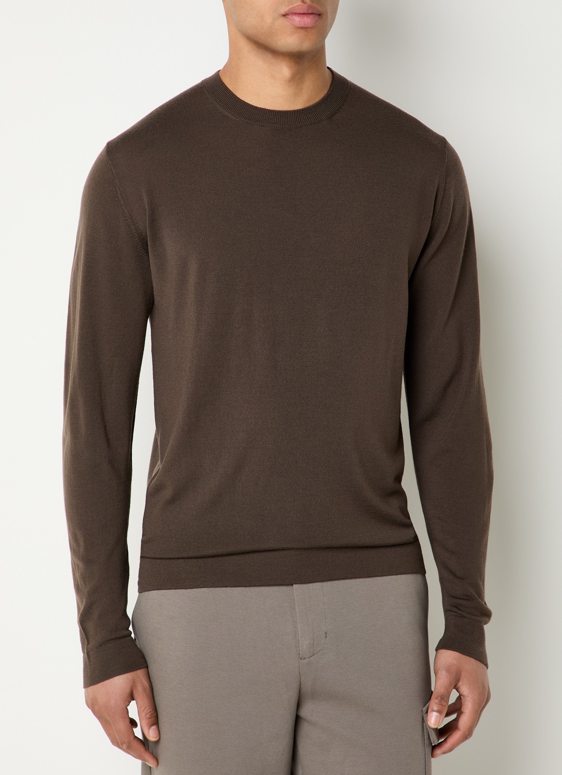 Boggi Milano Fijn gebreide pullover van wol - detail donkerbruin