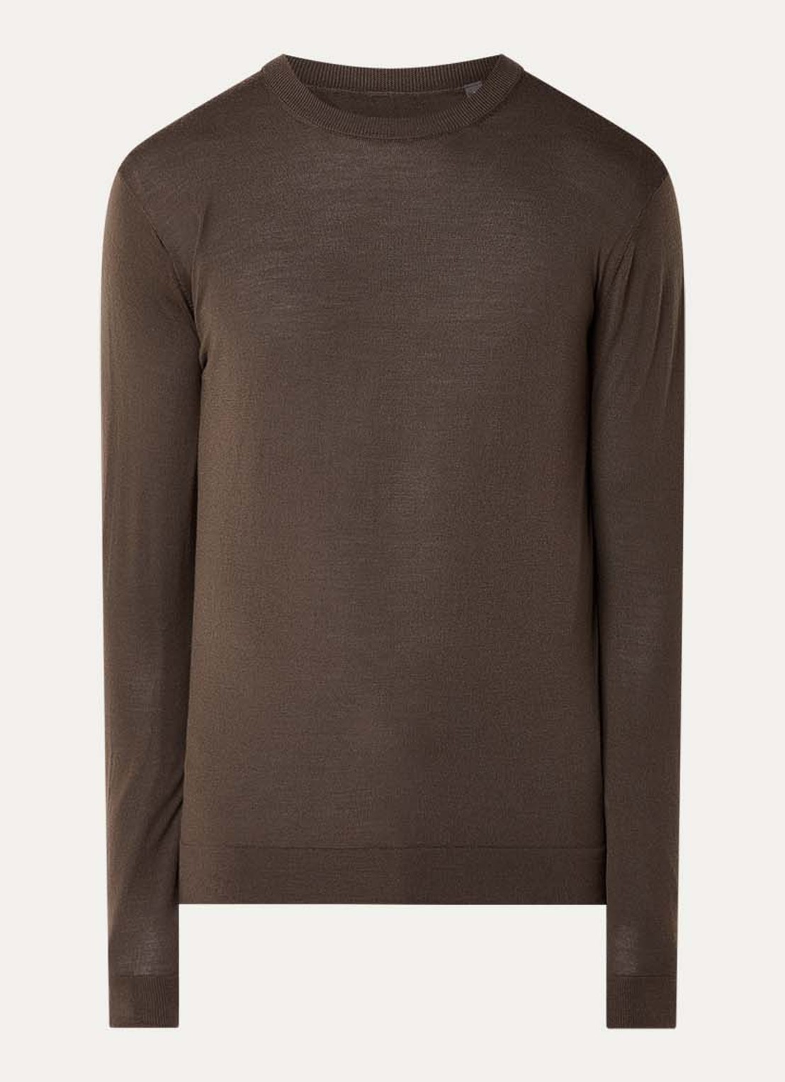 Boggi Milano Fijn gebreide pullover van wol - voorkant 2 donkerbruin