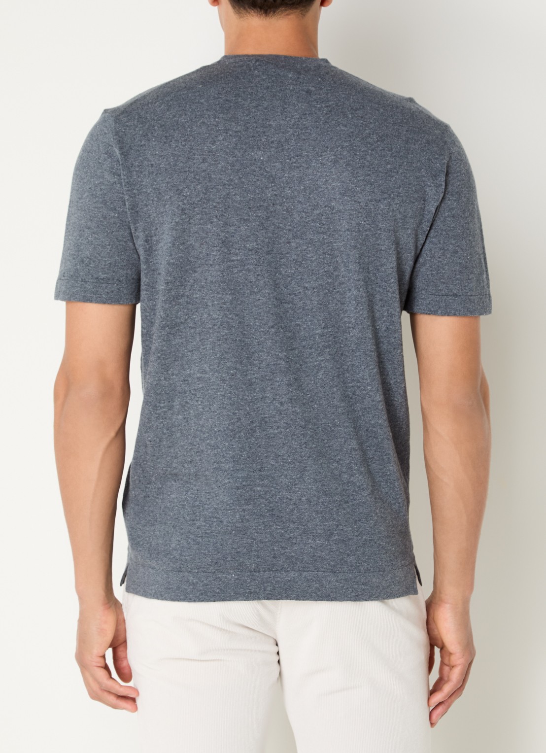 Boggi Milano Fijngebreid T-shirt in linnenblend met split - achterkant grijsmele