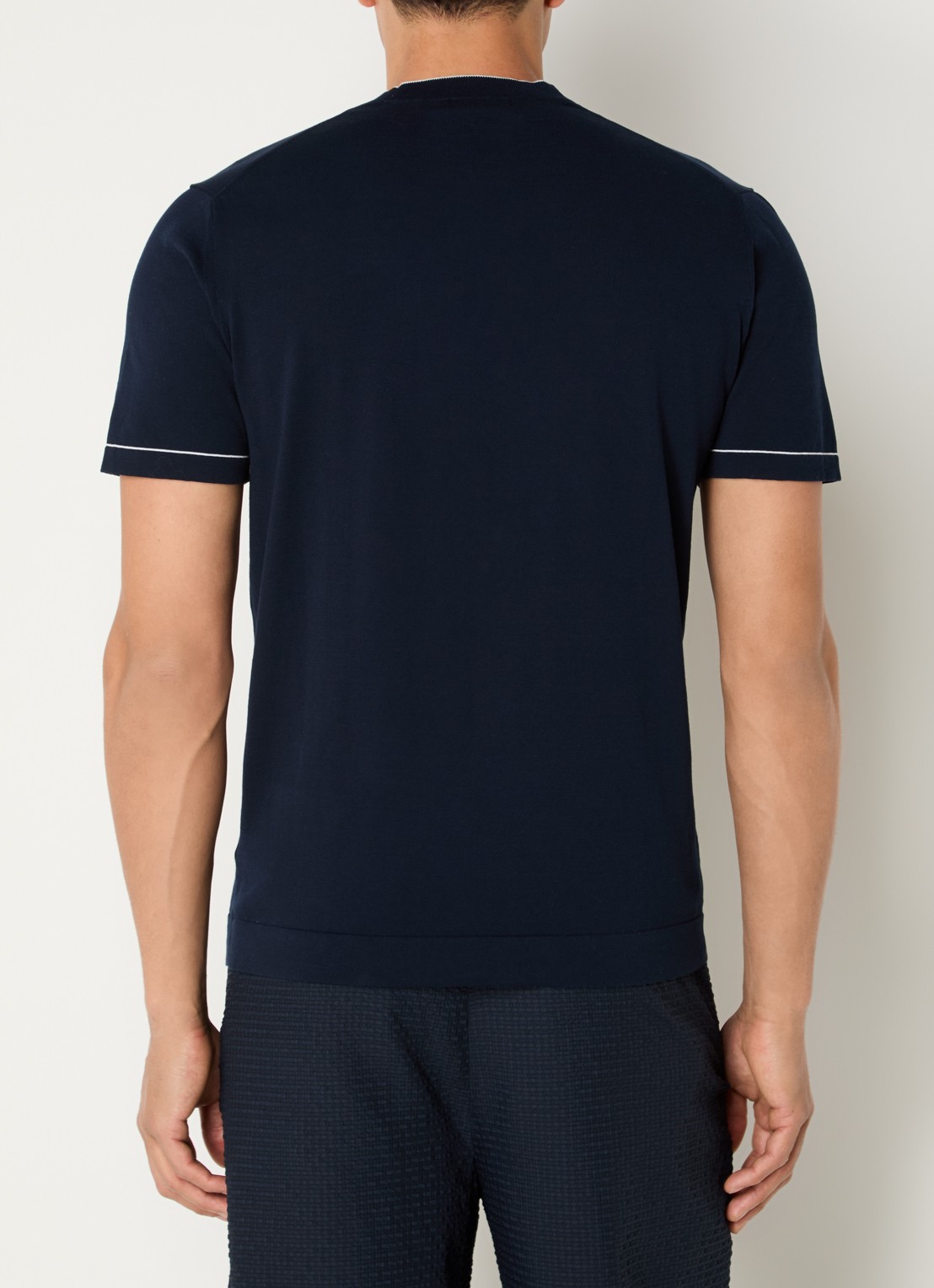 Boggi Milano Fijngebreid T-shirt met ronde hals - achterkant donkerblauw