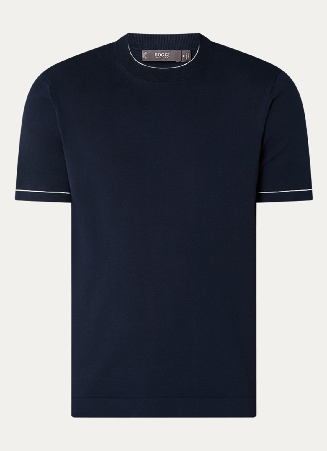 Boggi Milano Fijngebreid T-shirt met ronde hals - voorkant 3 donkerblauw