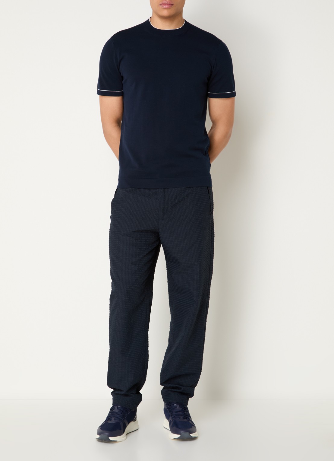 Boggi Milano Fijngebreid T-shirt met ronde hals - voorkant 4 donkerblauw