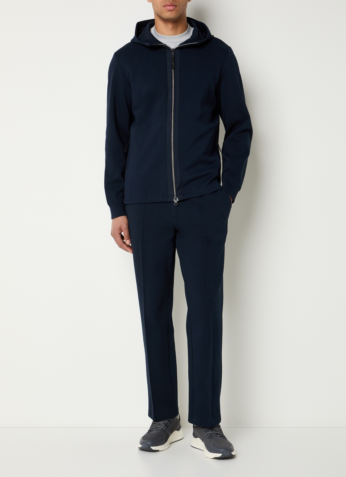 Boggi Milano Fijngebreid vest met capuchon - voorkant 5 donkerblauw