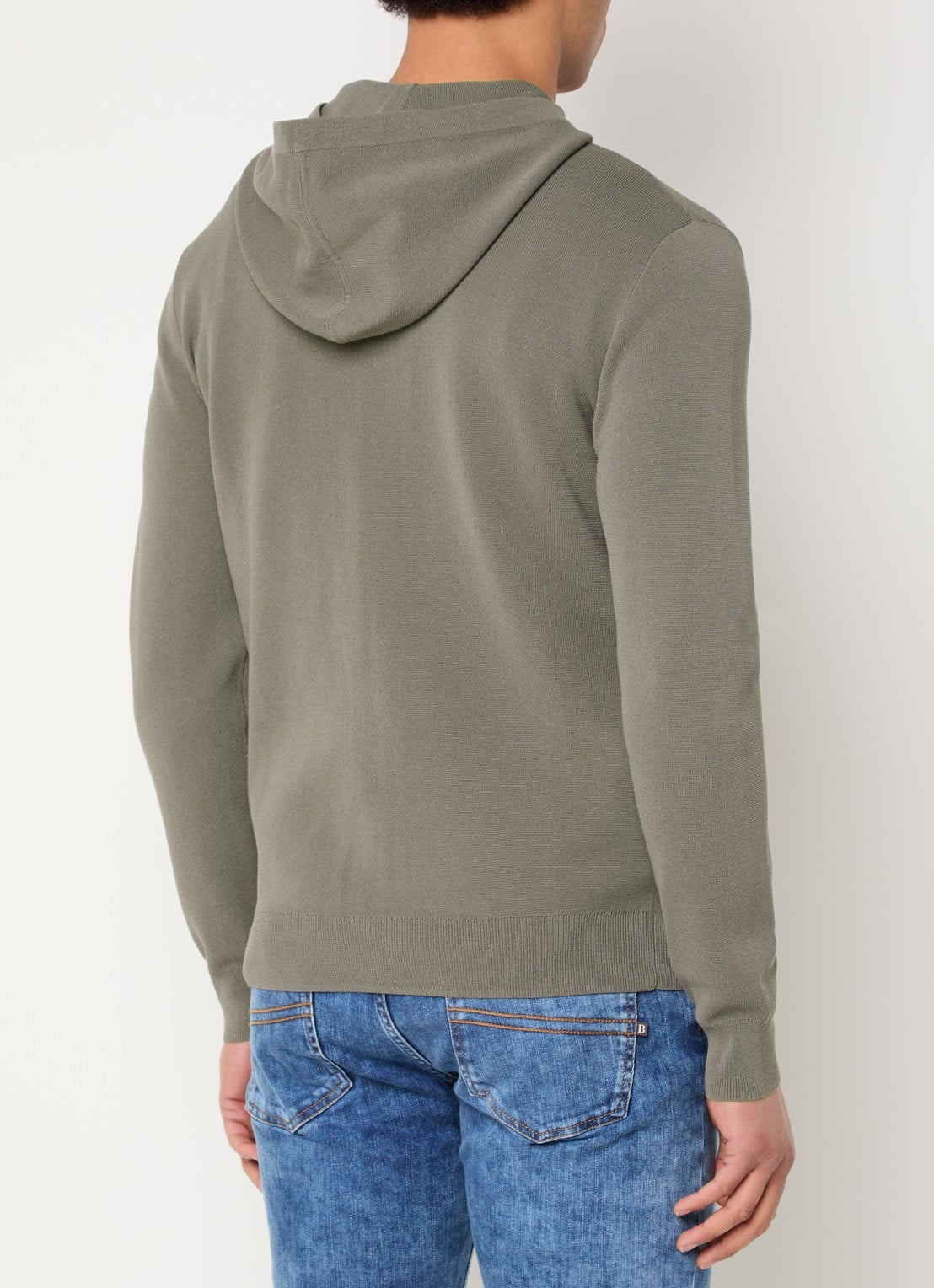 Boggi Milano Fijngebreid vest met capuchon - achterkant 3 zand