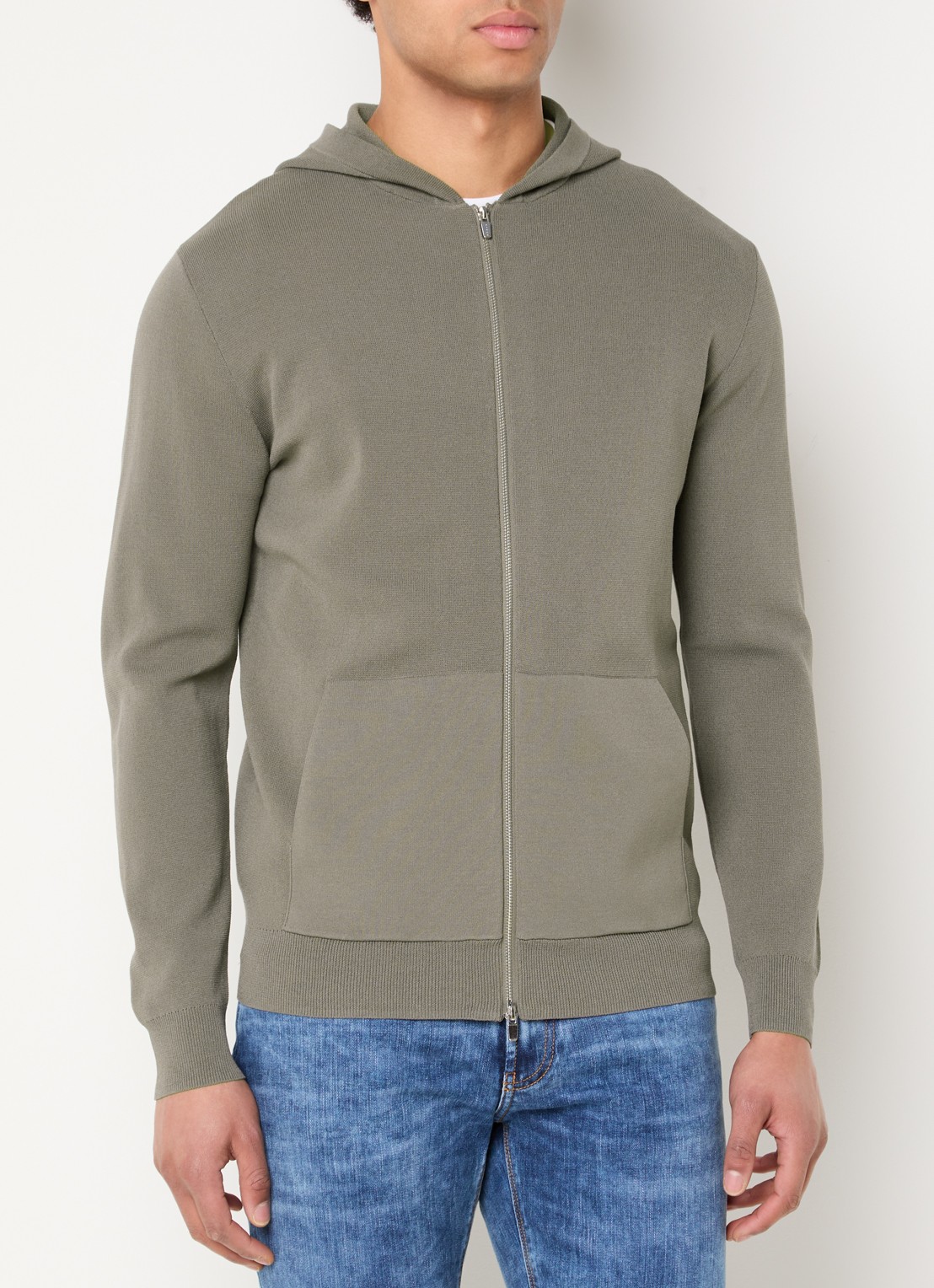 Boggi Milano Fijngebreid vest met capuchon - detail 4 zand