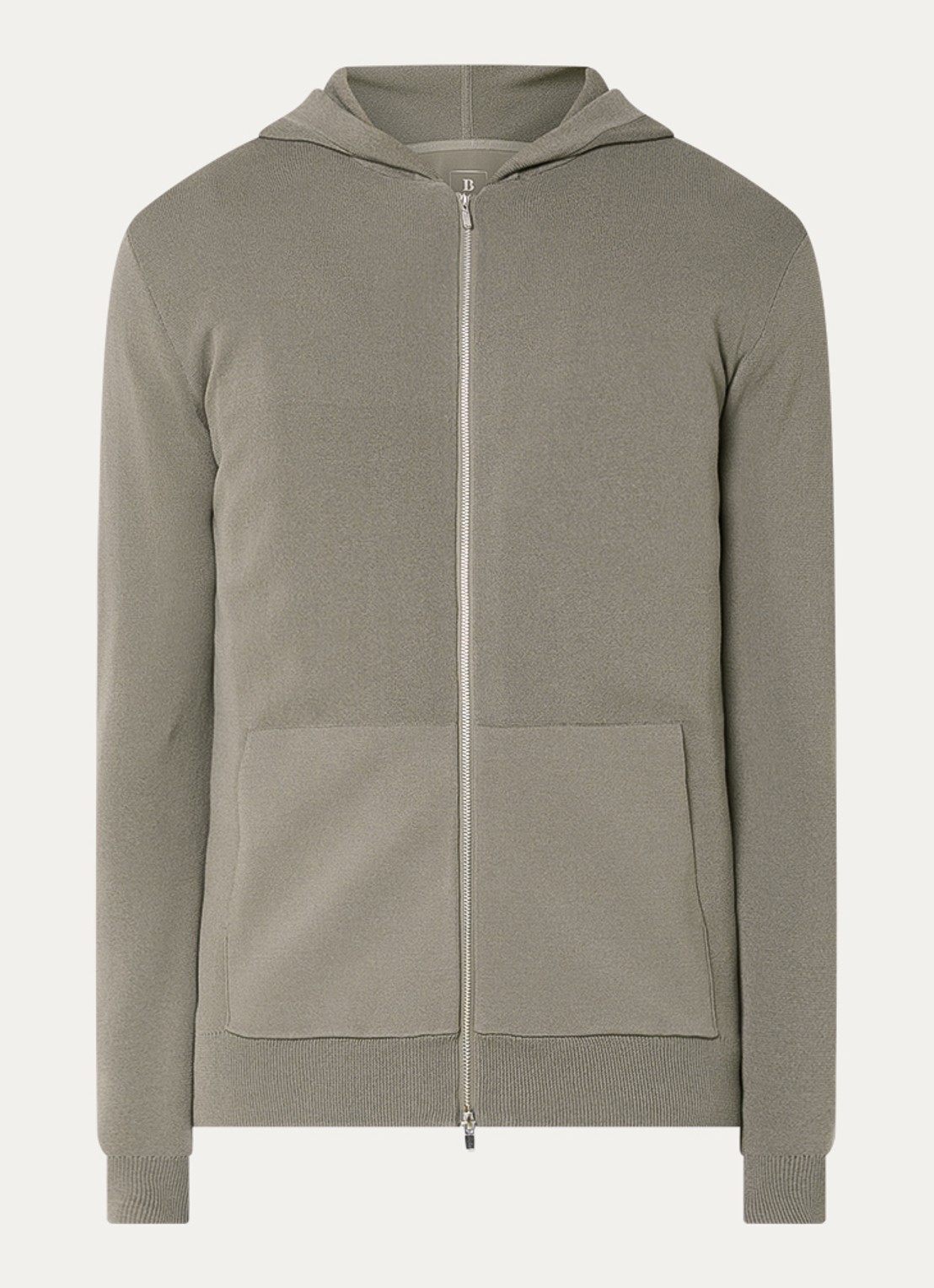 Boggi Milano Fijngebreid vest met capuchon - voorkant zand