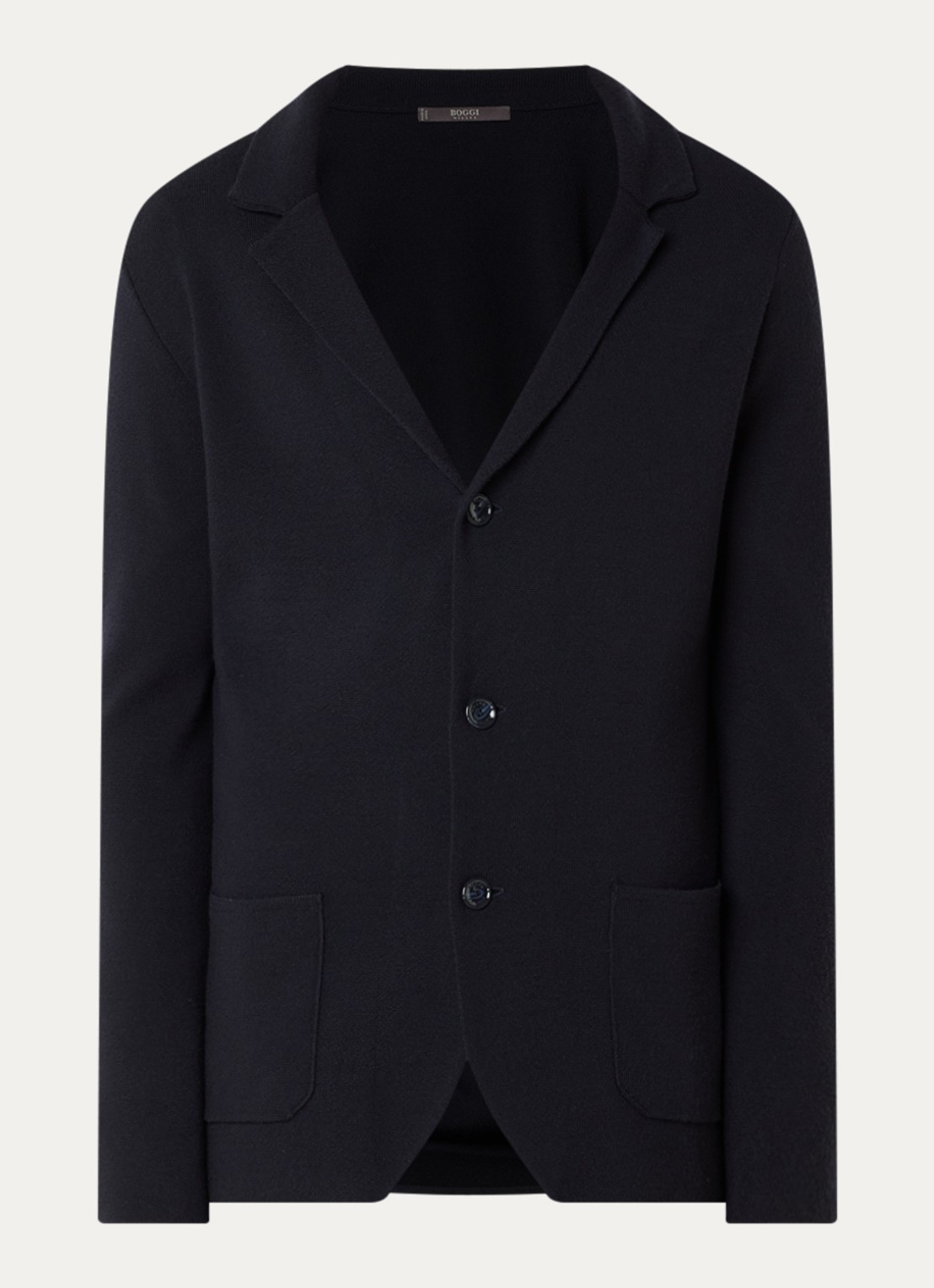 Boggi Milano Fijngebreid vest van wol met V-hals - voorkant 2 donkerblauw