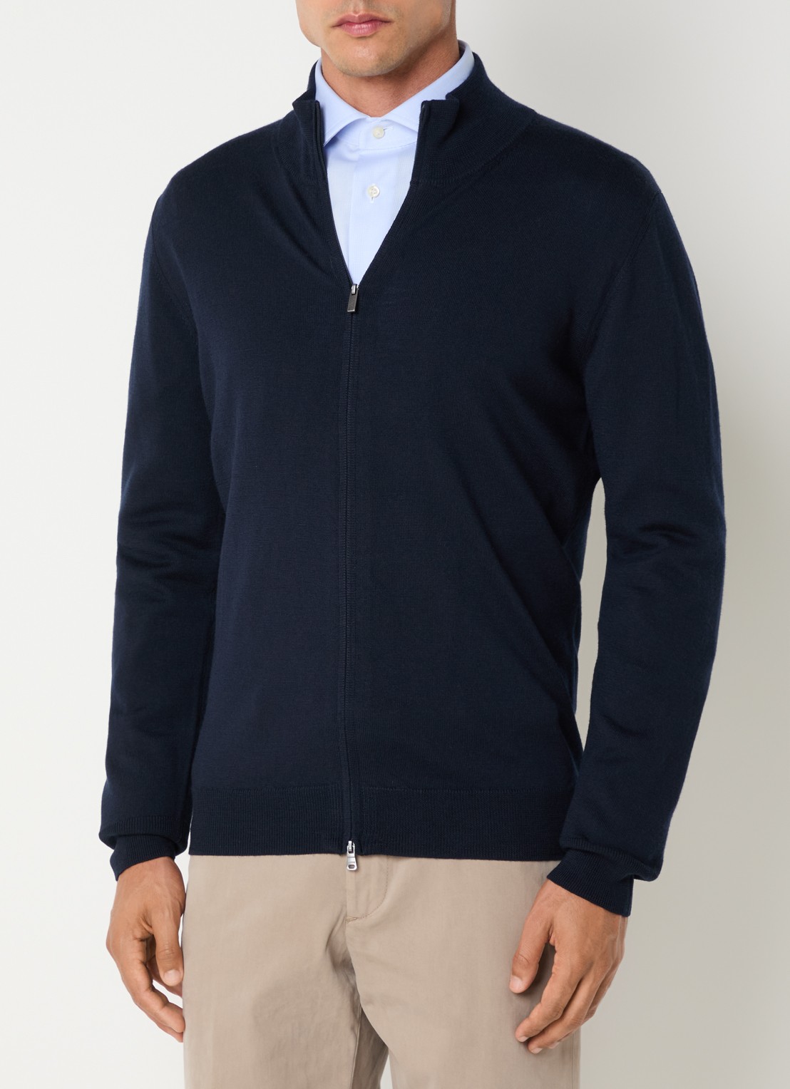 Boggi Milano Fijngebreid vest van wol - detail donkerblauw